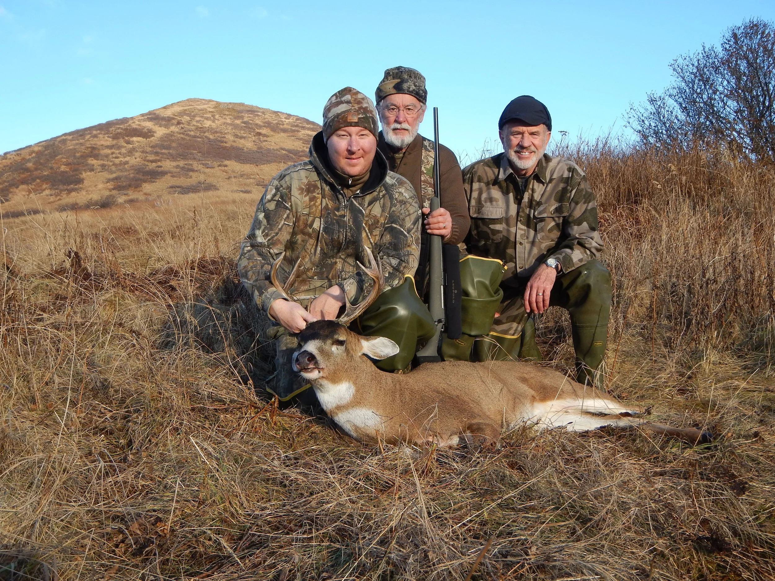 (L to R) Brian, Earl and myself with Brian's 4x3. These are the antlers the fox dragged off.