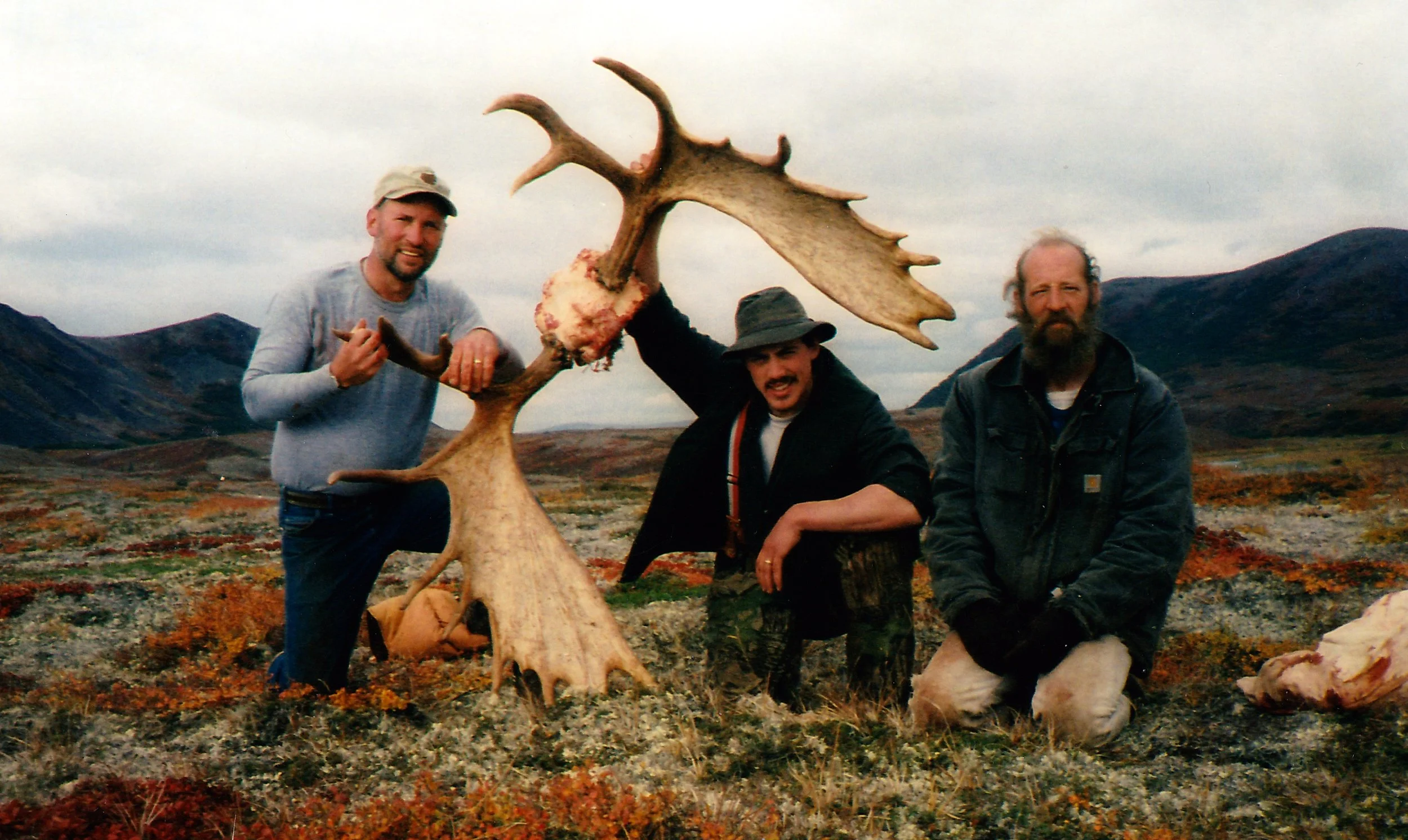 (L to R) Tom, Jeremiah and Chris doing a photo shoot after packing out a moose.