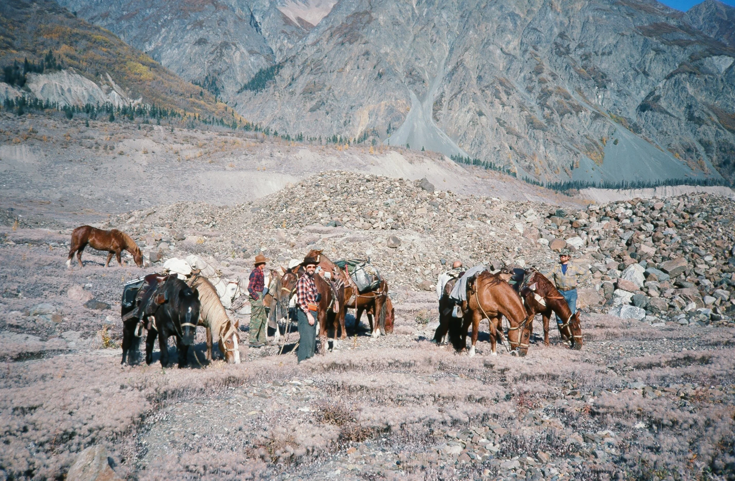 Brent and Troy with two clients from Florida in front of Hawkins Glacier. Brent and I took the clients up the mountain to the right where they both shot their mountain goats.