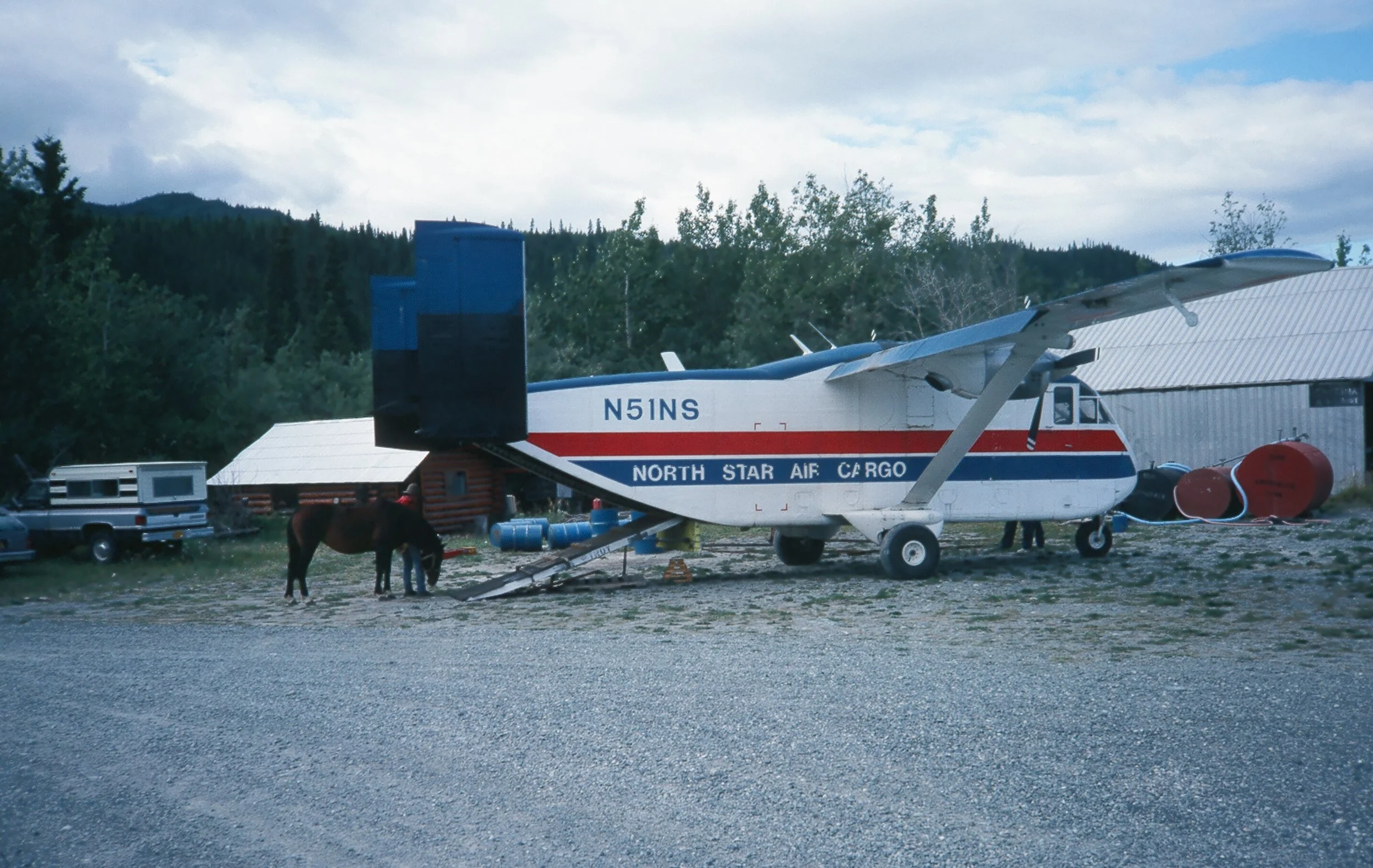 Loading the horses in the "Skyvan" at the Chitina runway.