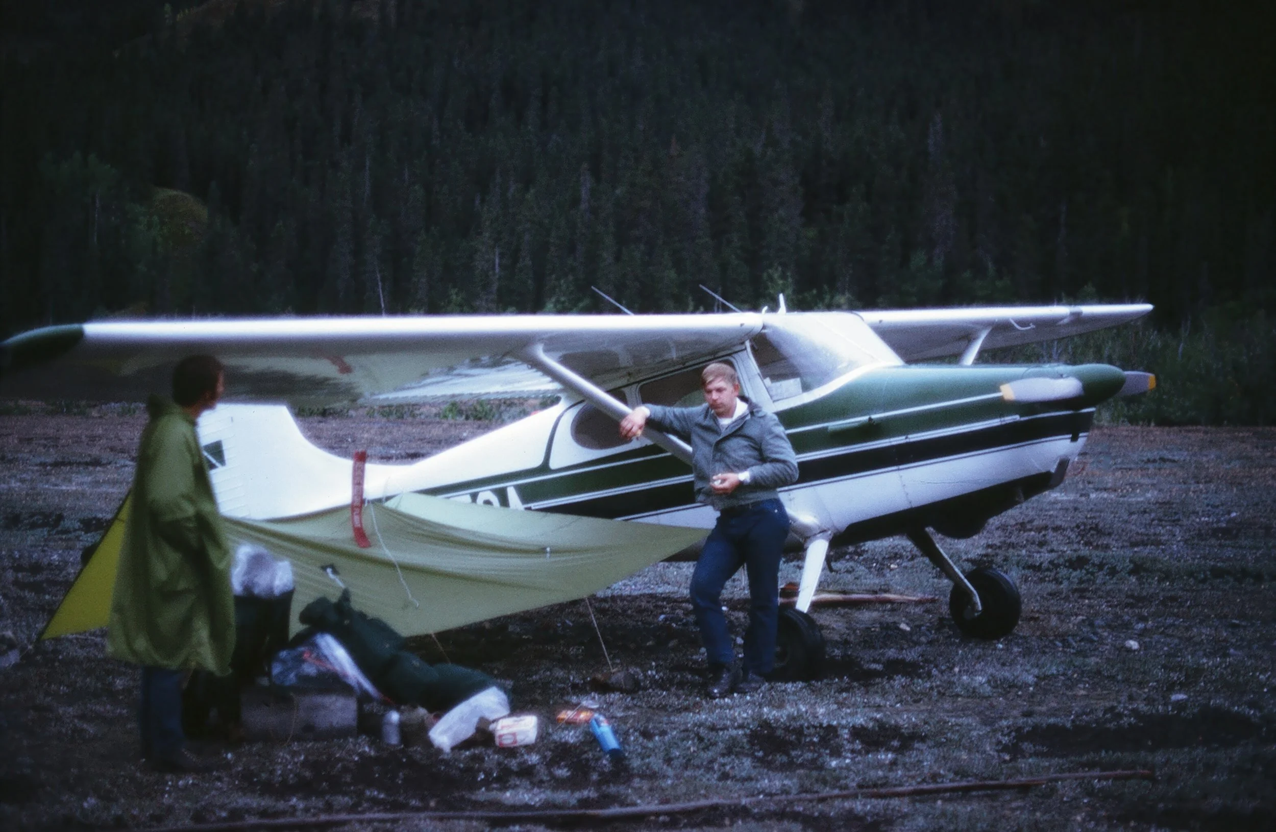 Andy leaning against the strut of his Cessna 170 at Hubert's strip.