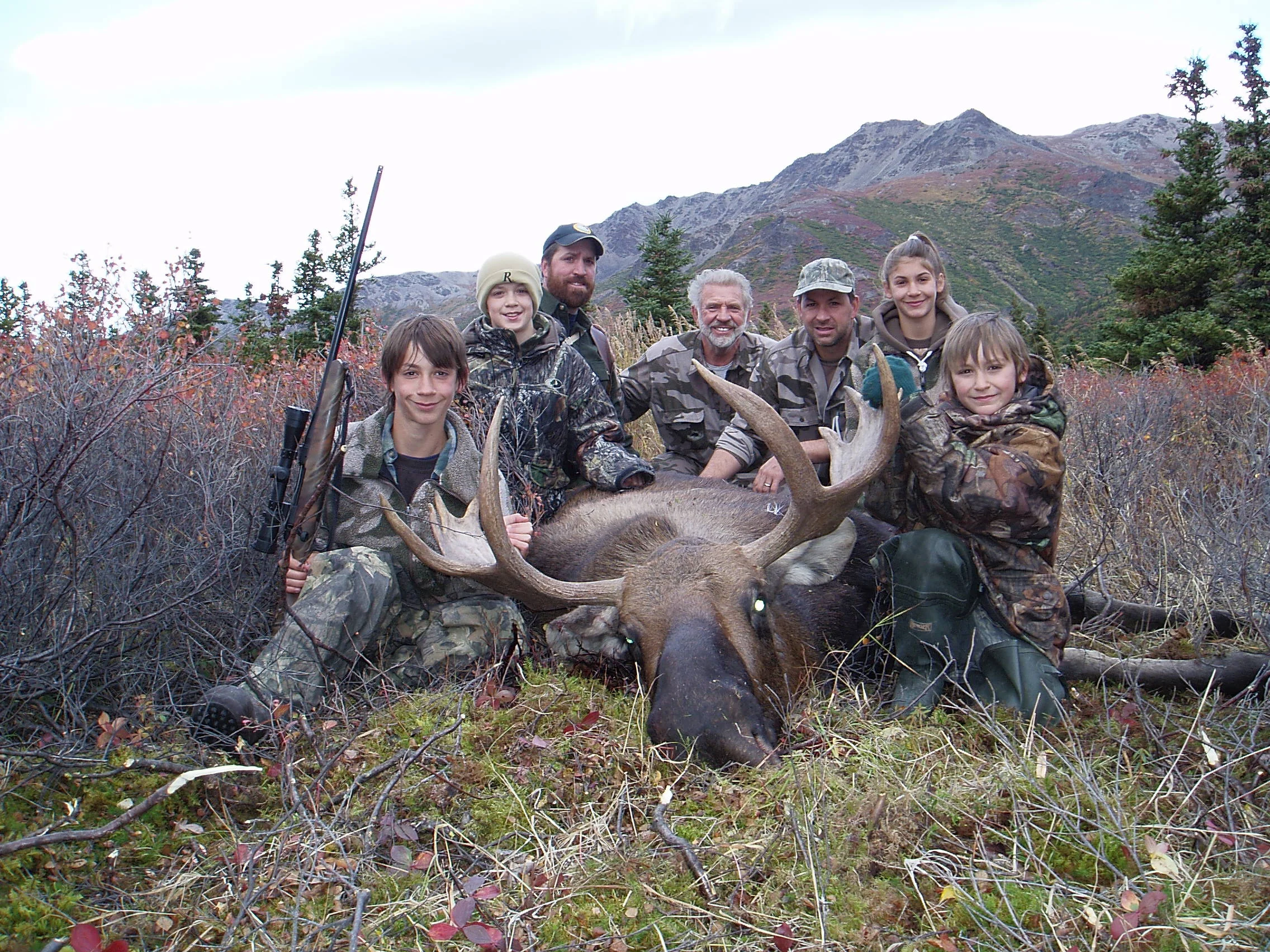 The gang with Jared's moose. (L to R) Jared, Jens, Thor, myself, Sagen, Rachel and Nathan.