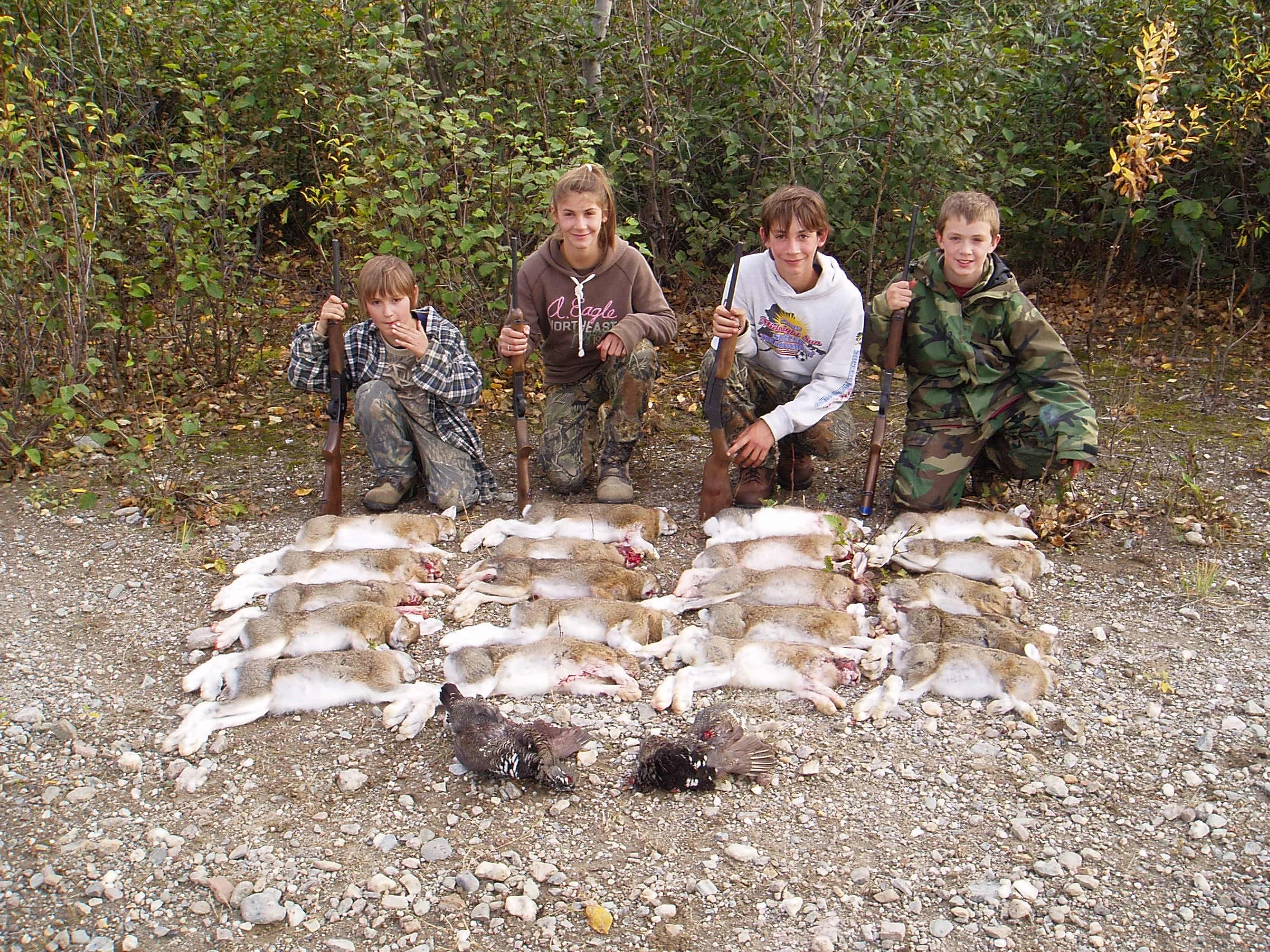The kids with their rabbits and a couple spruce hens. A fun afternoon!