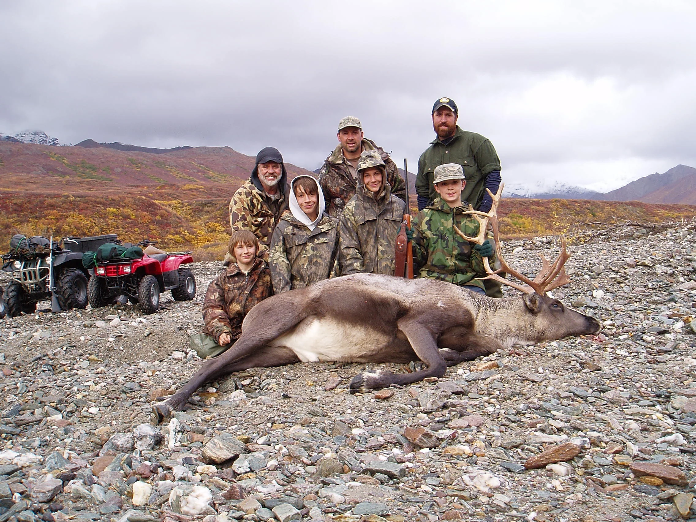 The gang with Jens' caribou. An easy pack.