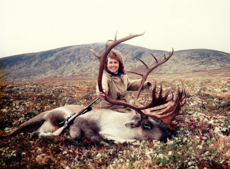 My wife Karen with her first big game animal a giant double shovel that officially scored 403 3/8 B&C.