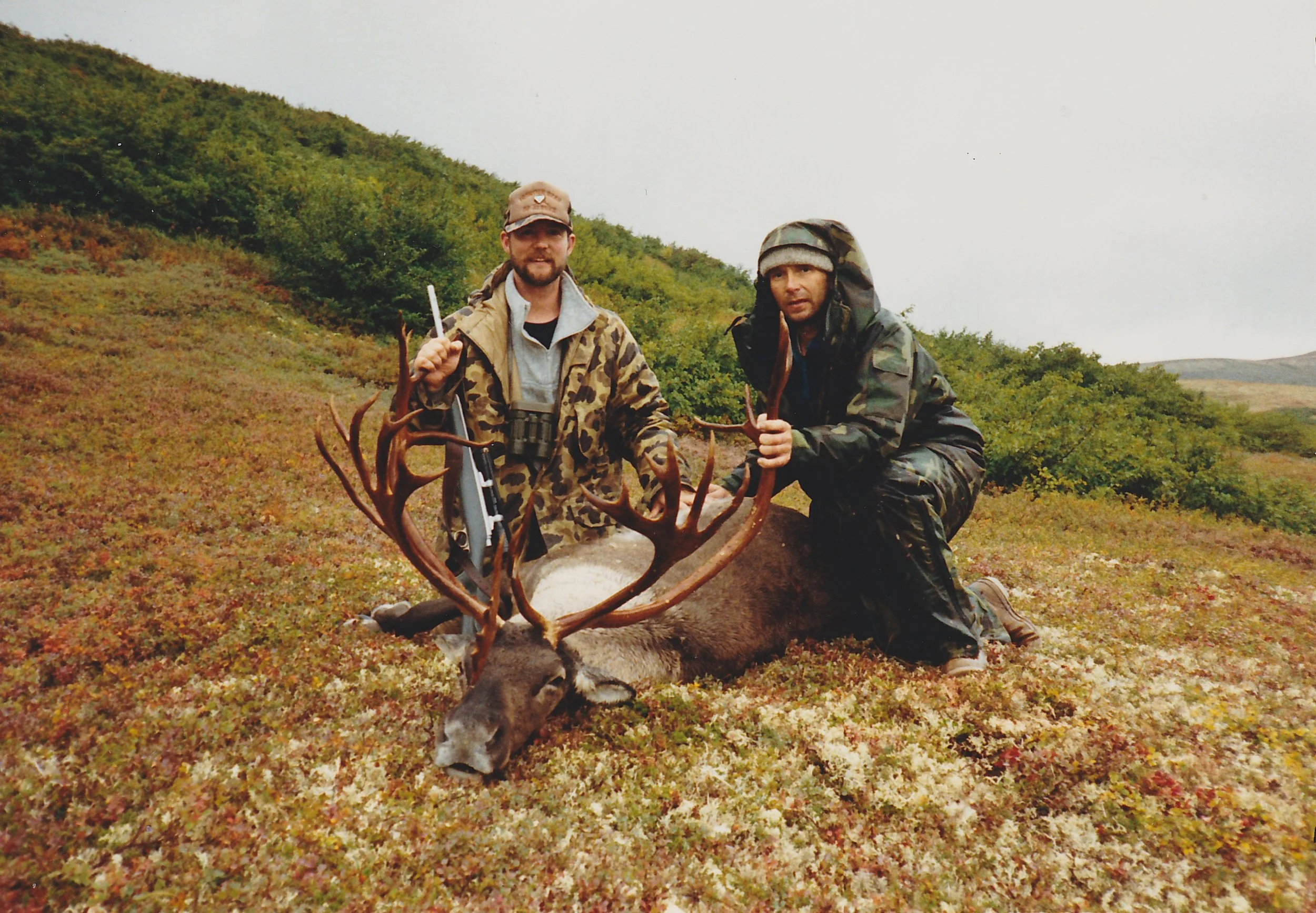 Tim and guide Mike Herbert with his first caribou in '88. This is the kill in AAA's video.