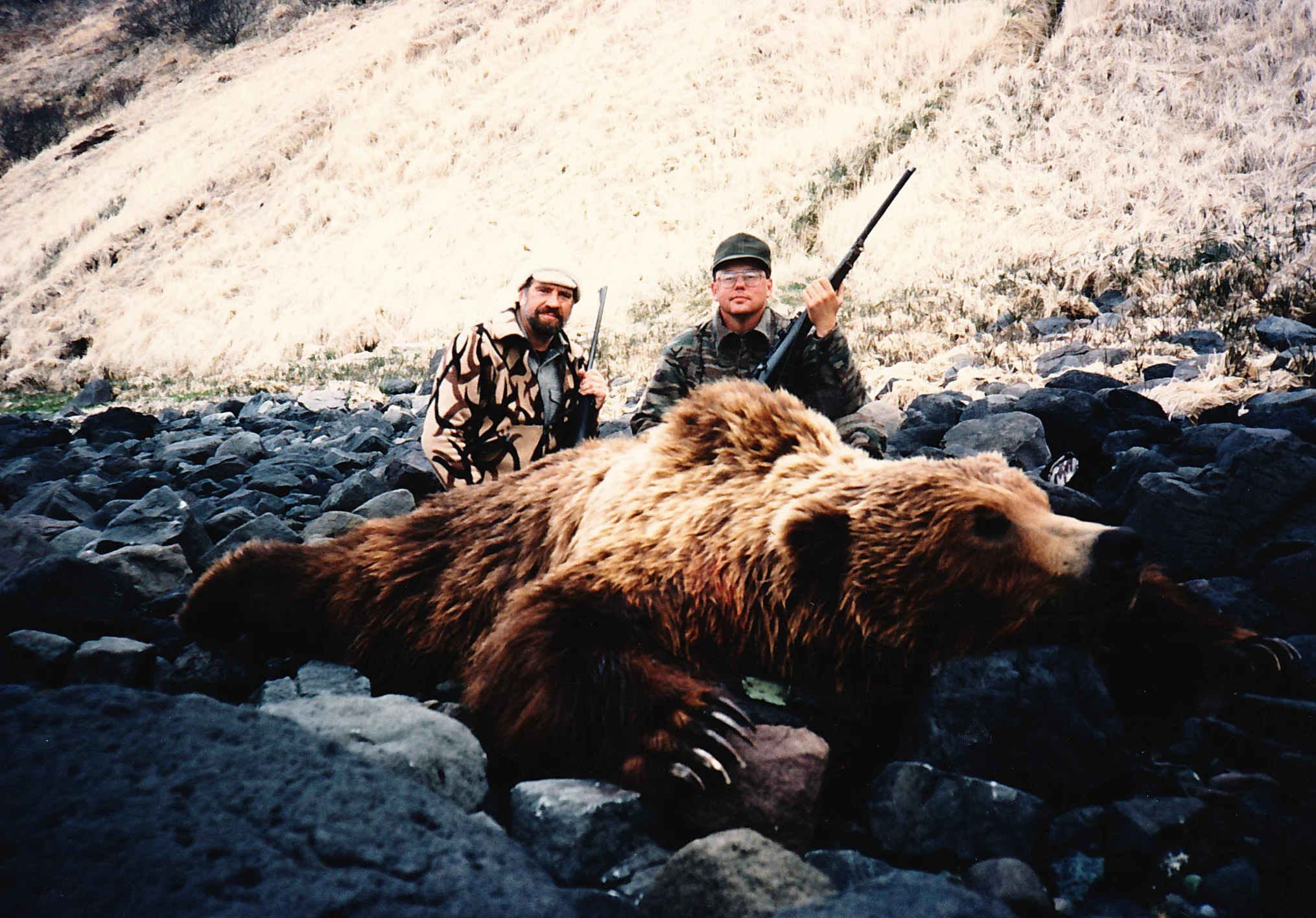 Matt Caldwell from IL and me with his 10'1" brown bear taken in '92 at our Cold Bay area.