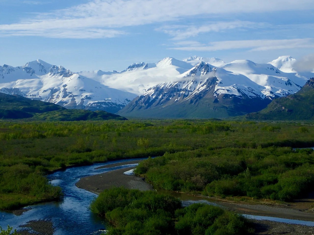 The beautiful Dog Salmon River valley on the Alaska Peninsula. Photo was taken from the knoll behind the Dog Salmon River base camp by Jerry Starkey one of AAA’s guides.