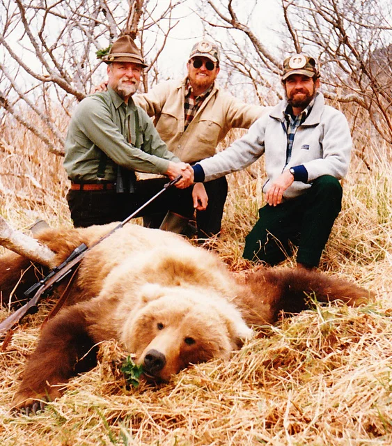 Mike Dobransky, Brent and me with his 9’+ brown bear.