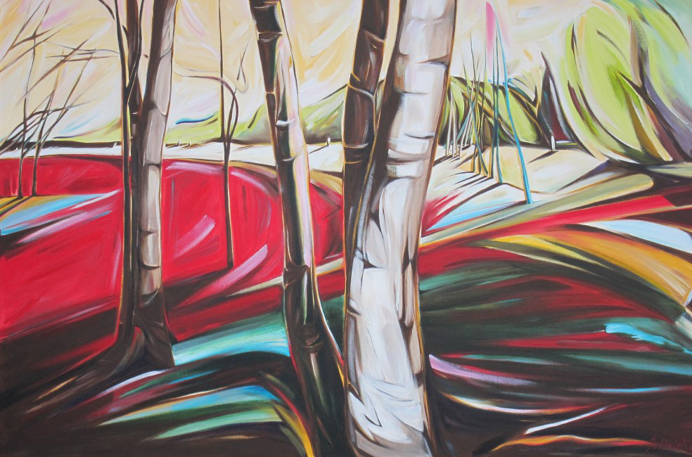 East of Eden 2011 - Birches Near the Creek #4 (Sunsilk Red Series)  40 X 60  AVAILABLE (1000 x 667).jpg