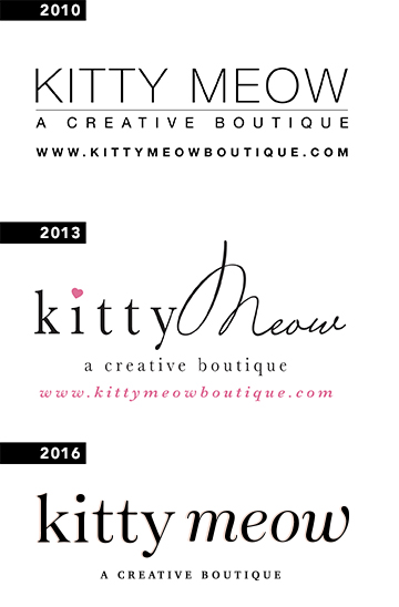 Different Kitty Meow logos throughout the years. 
