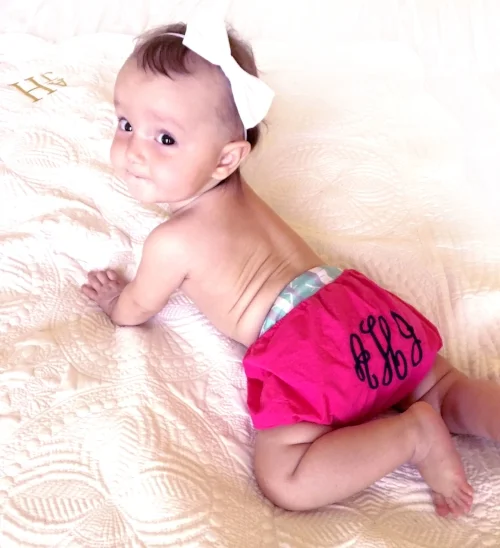Me in my cutie monogrammed Diaper Cover by Mark and Graham.