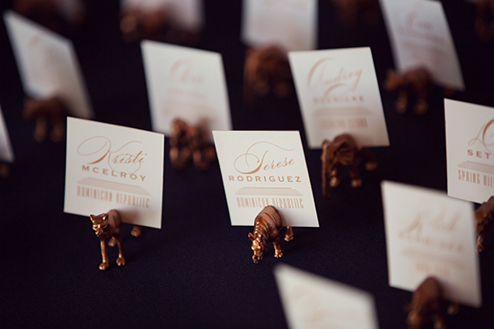 Spray painted gold animals for the escort cards. 