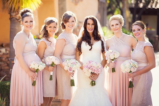 Team Bride. Blush bridesmaid dresses from Watters and CoralieBeatrix .