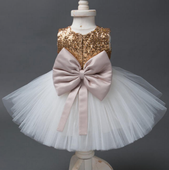 Gold Sequined, Giant Bow, Princess Party Dress from Popreal