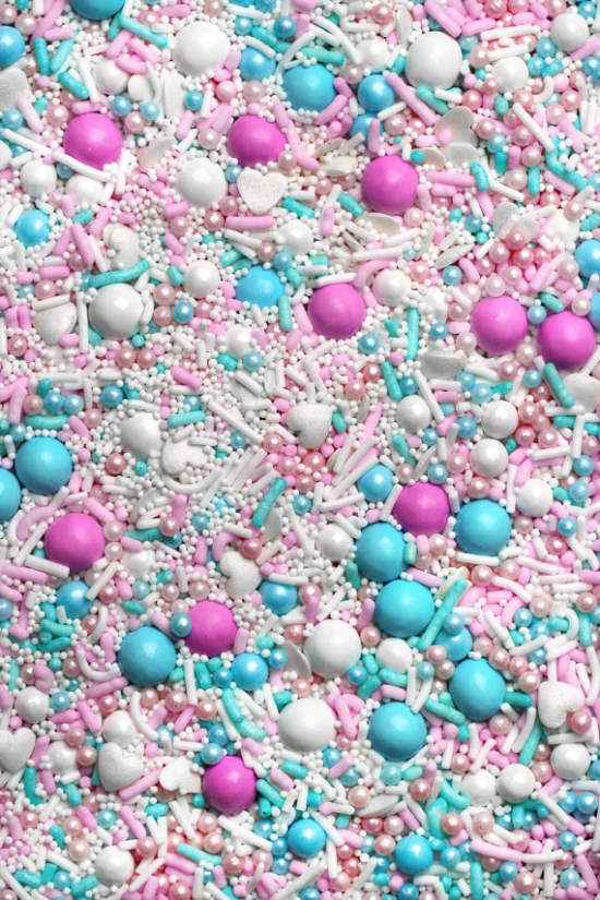 Cotton Candy Kiss Sprinkles from Fancy Sprinkles Shop for the Unicorn Bark. 