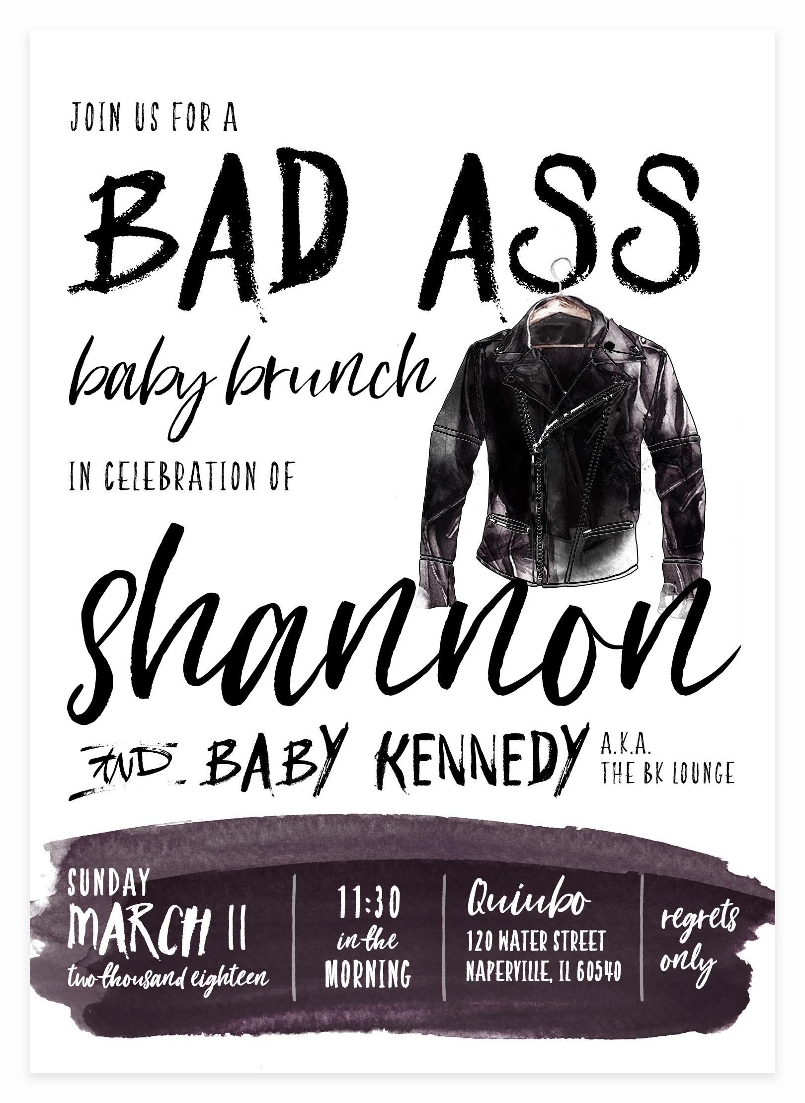 Leather Jacket Black and White Baby Shower Invitation
