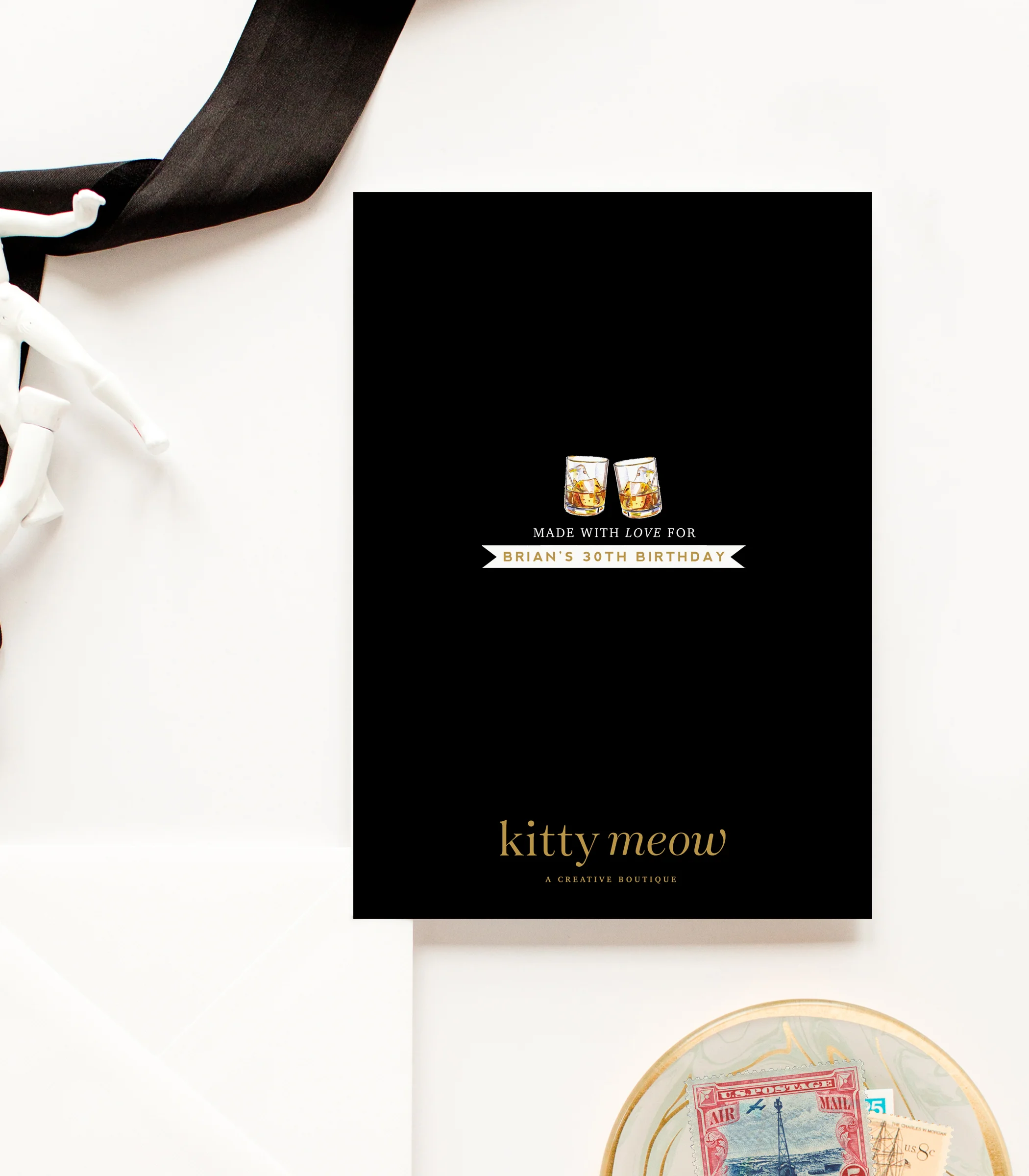 Flatlay of Men's Scotch Themed Birthday Party Invite - back