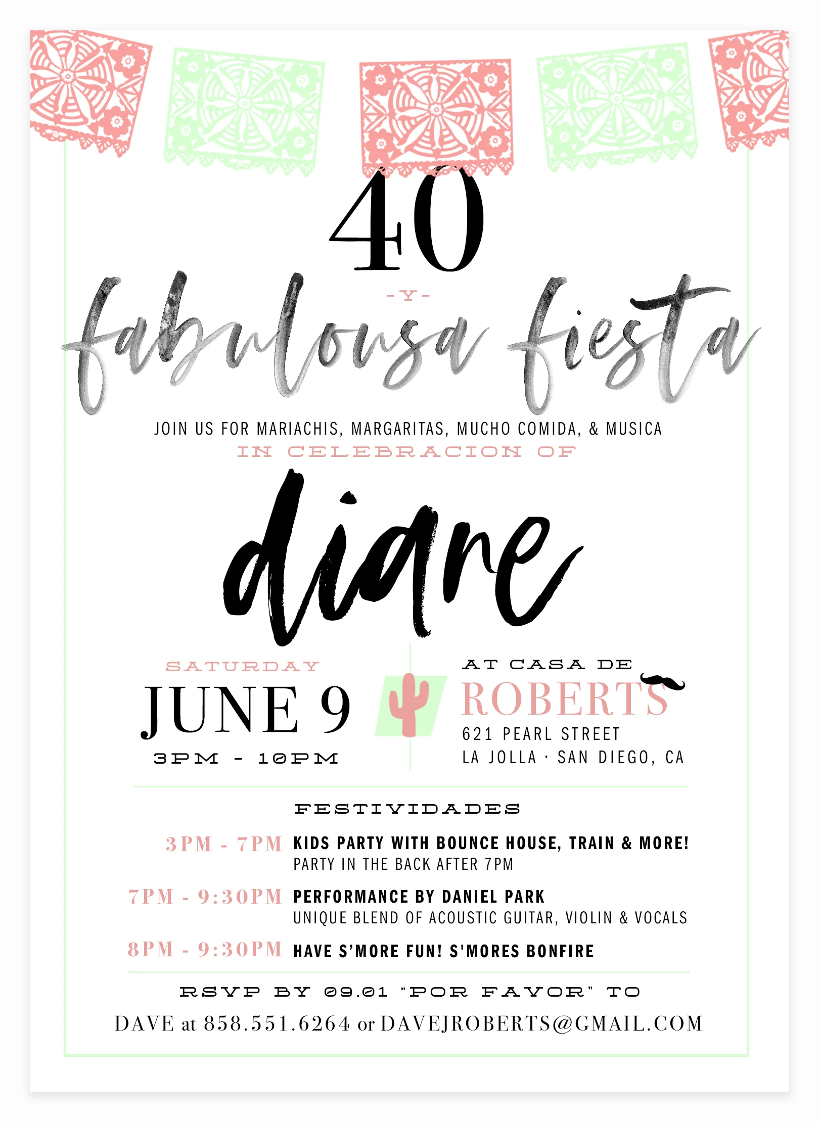 Mint and Blush 40th Fiesta Birthday Party Invite