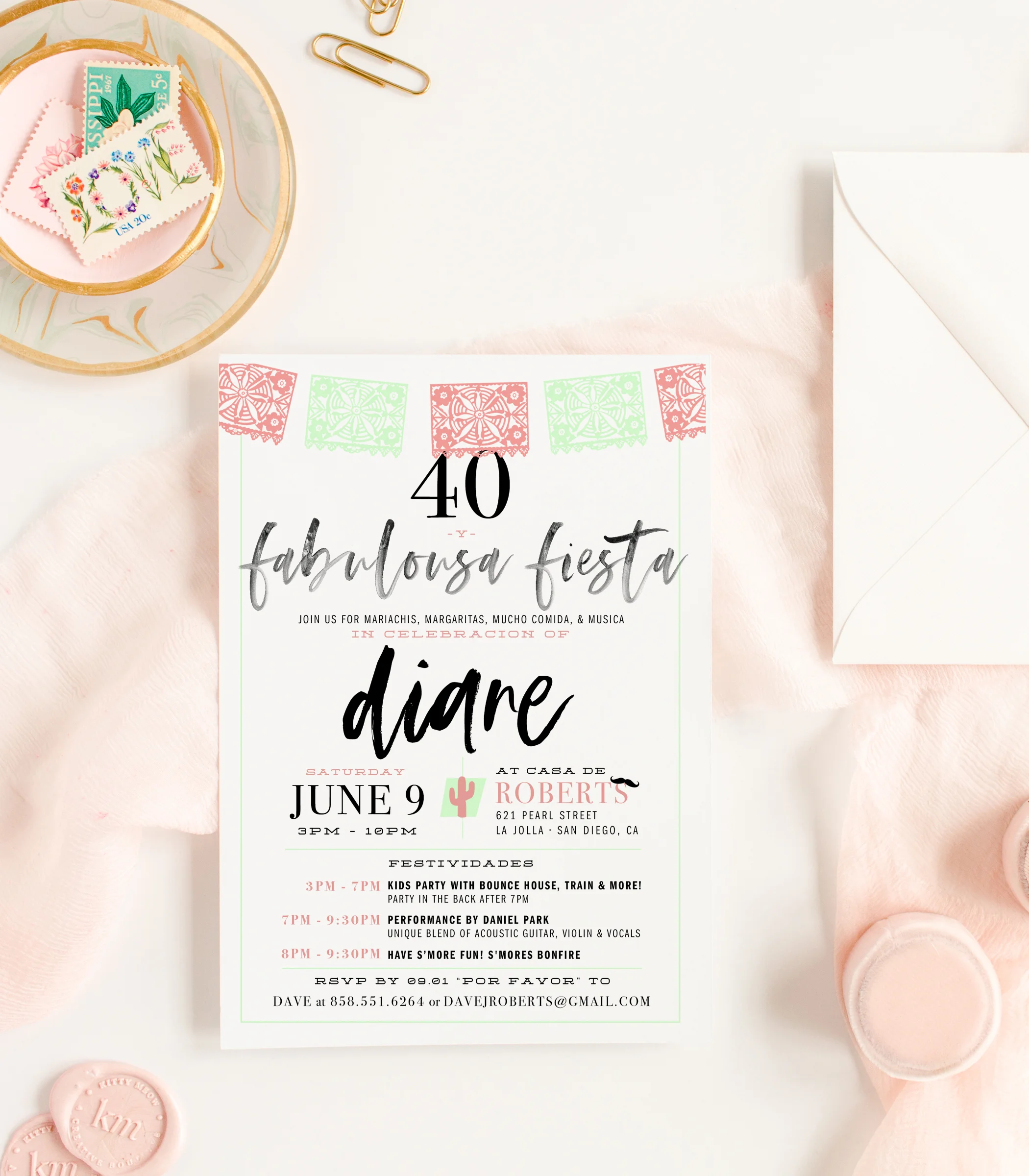 Mint and Blush 40th Fiesta Birthday Party Invite