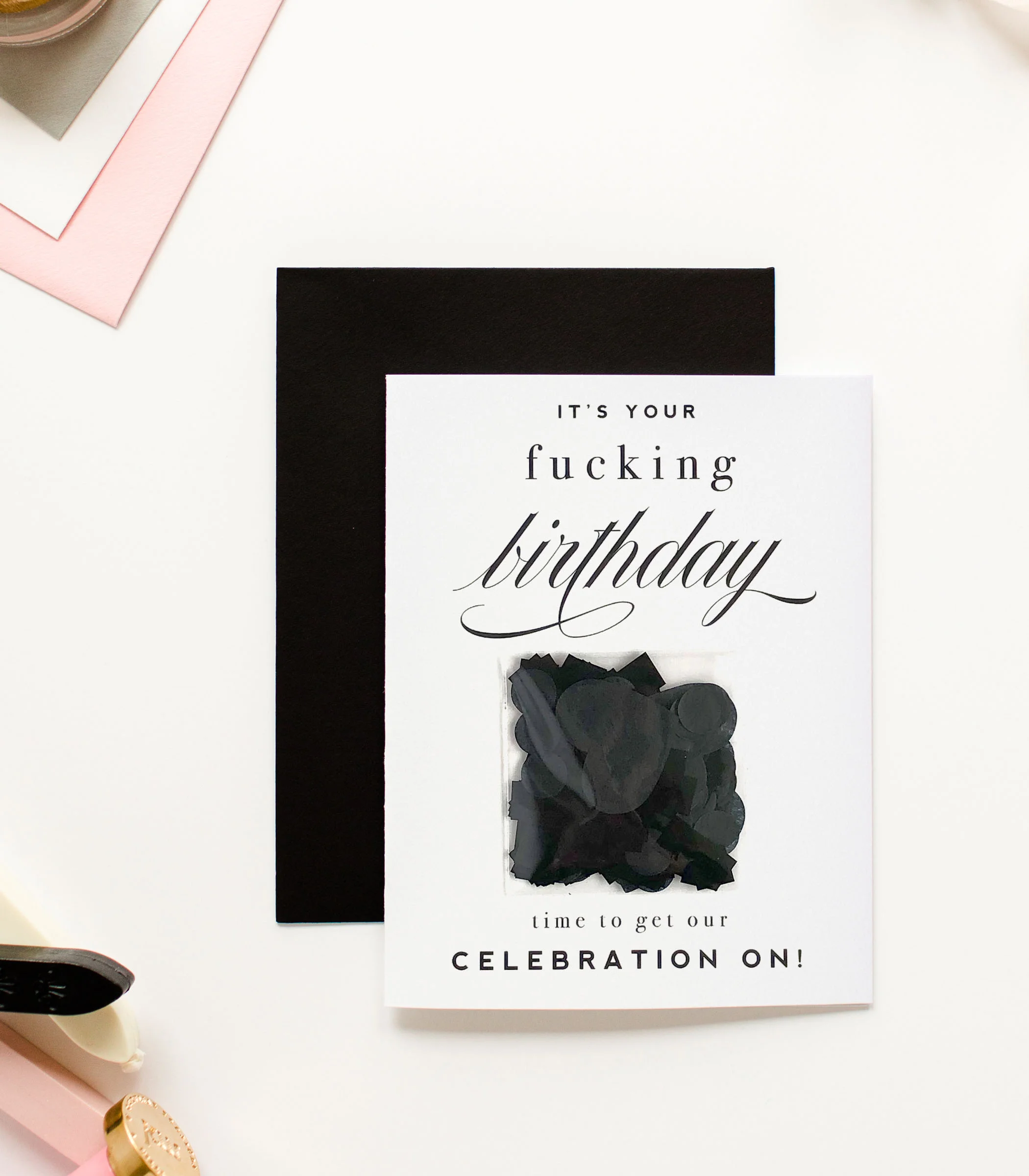 funny and vulgar birthday card with confetti