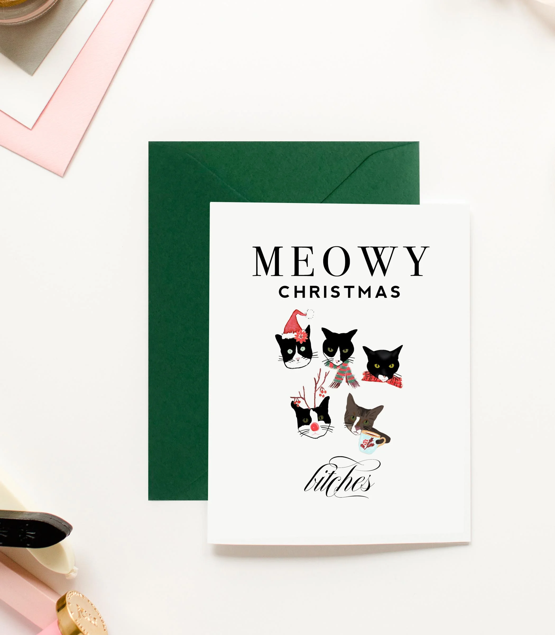 funny christmas cat card, meowy christmas