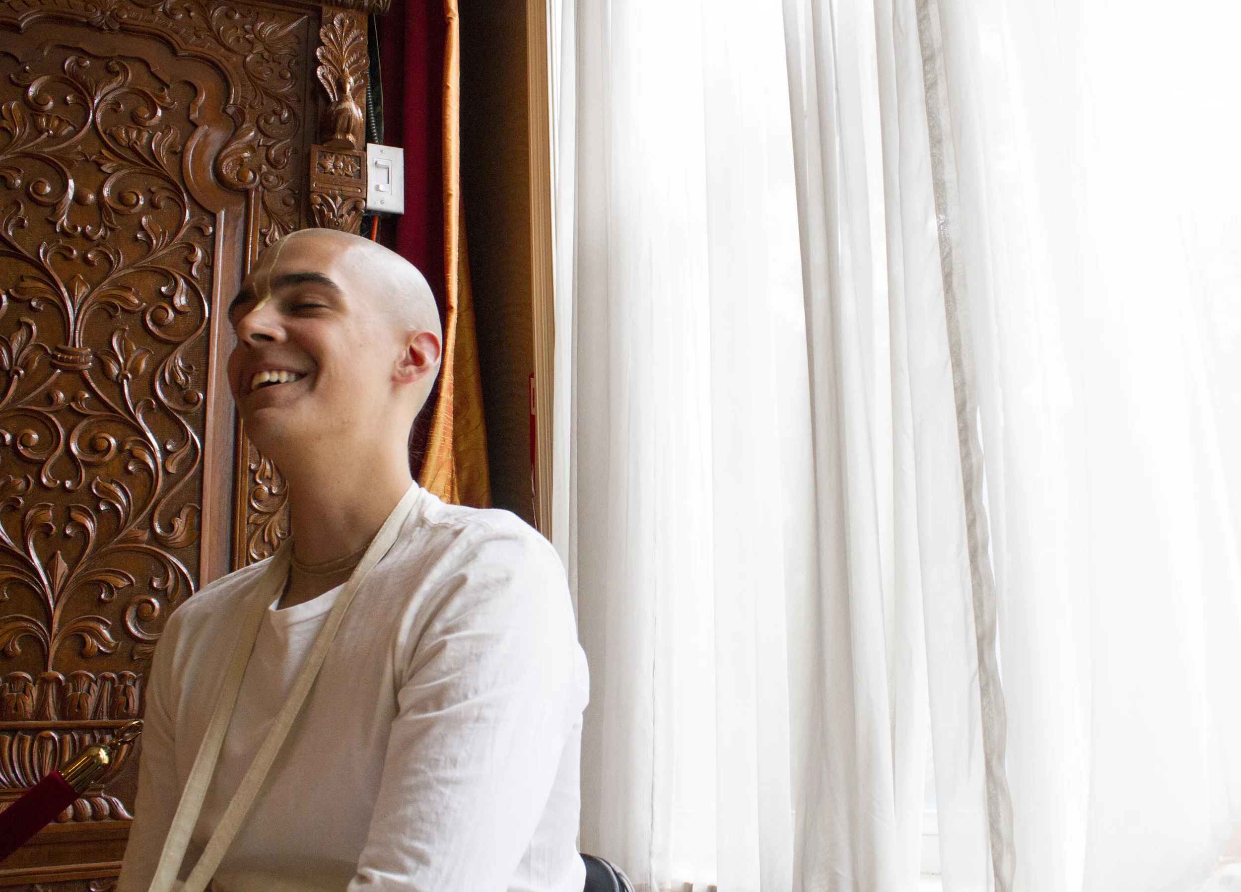 Hare Krishna monk Alex Seibel, 19, in the East Village ashram he lives in with other monks.
