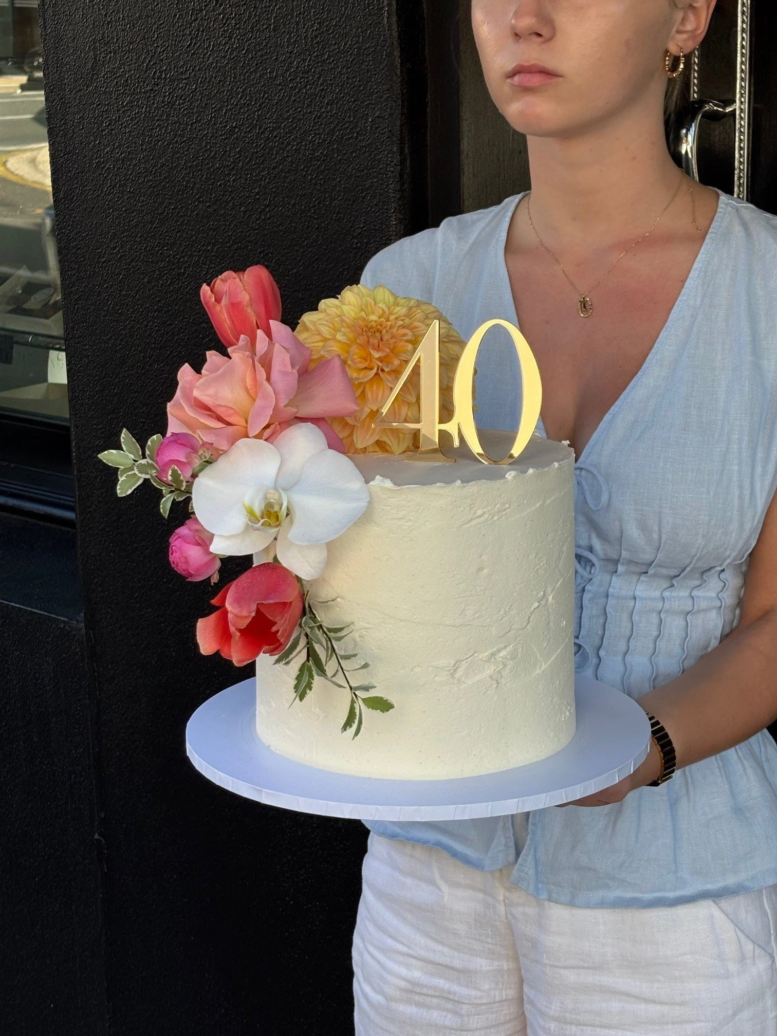 Textured Buttercream Cake with Fresh Flowers