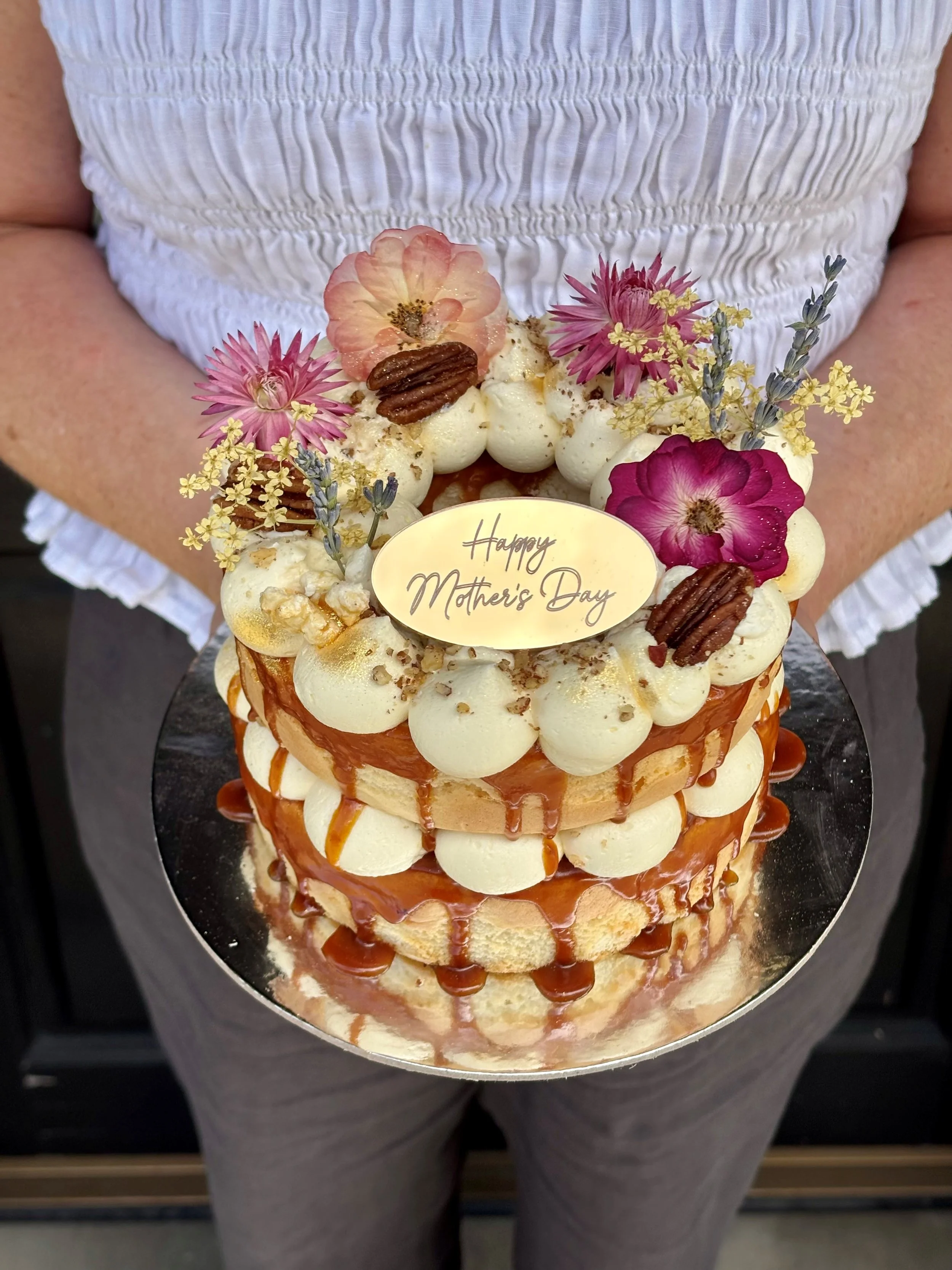 MOTHER'S DAY Vanilla NAKED Cake with Salted Caramel & Pecans