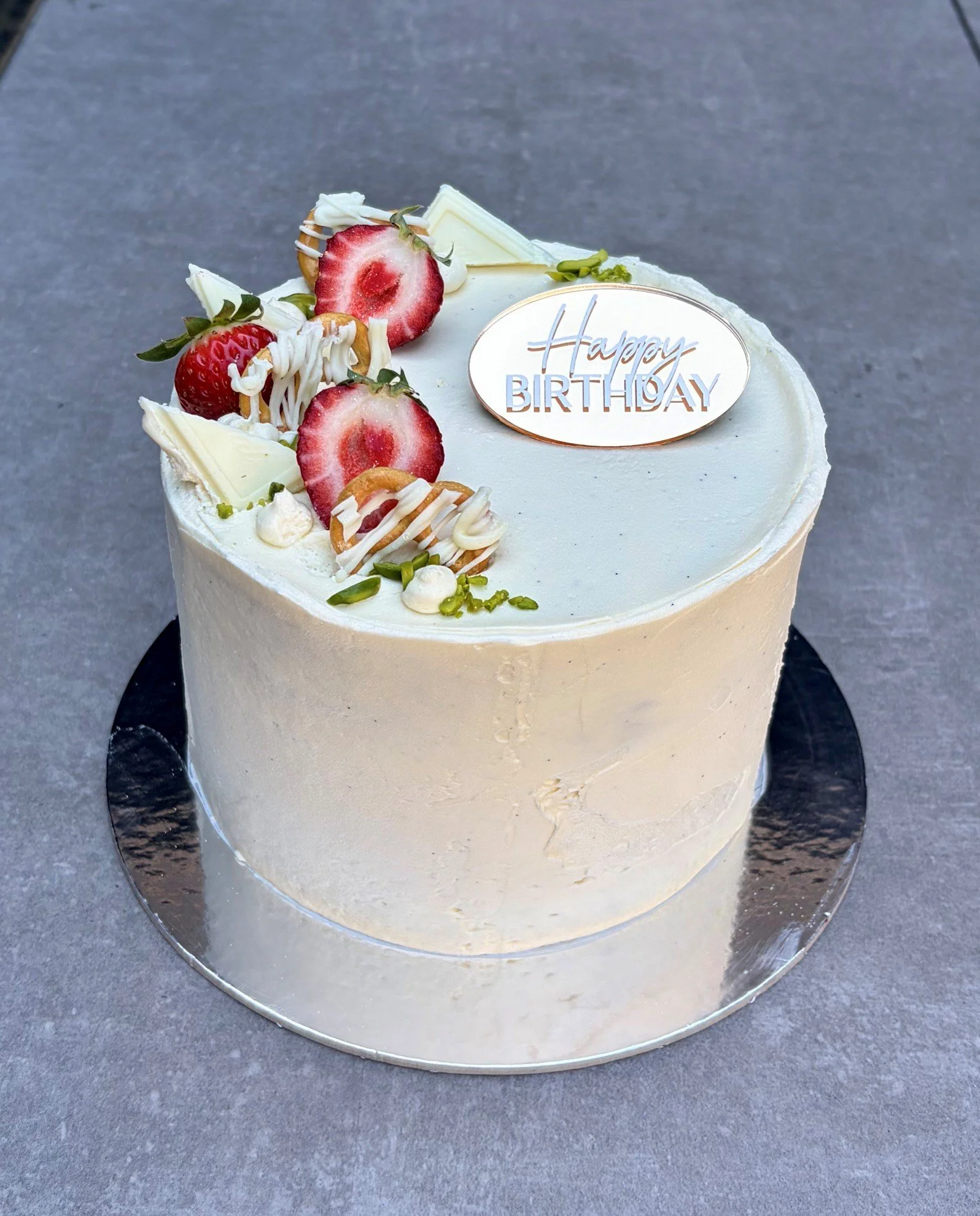 White Chocolate with Pistachio and Strawberry Mousse Cake