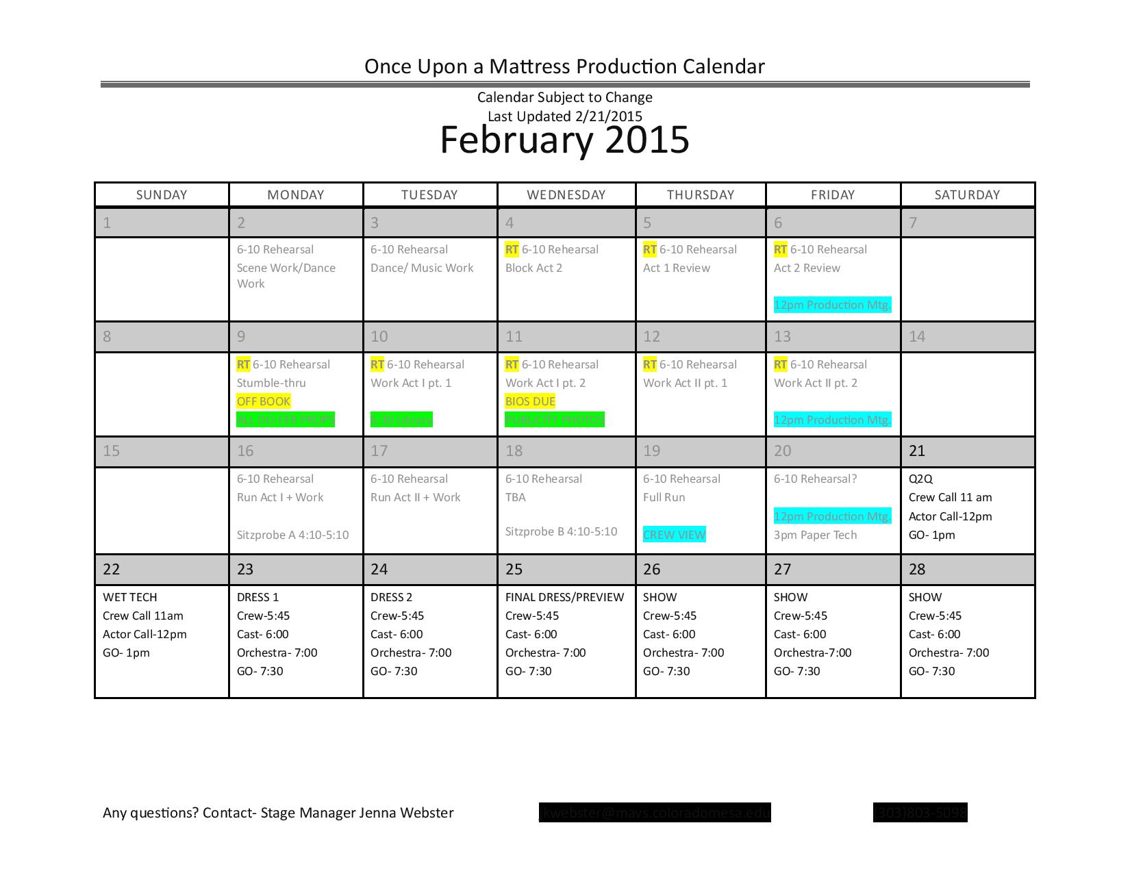 Master Calendar Sample