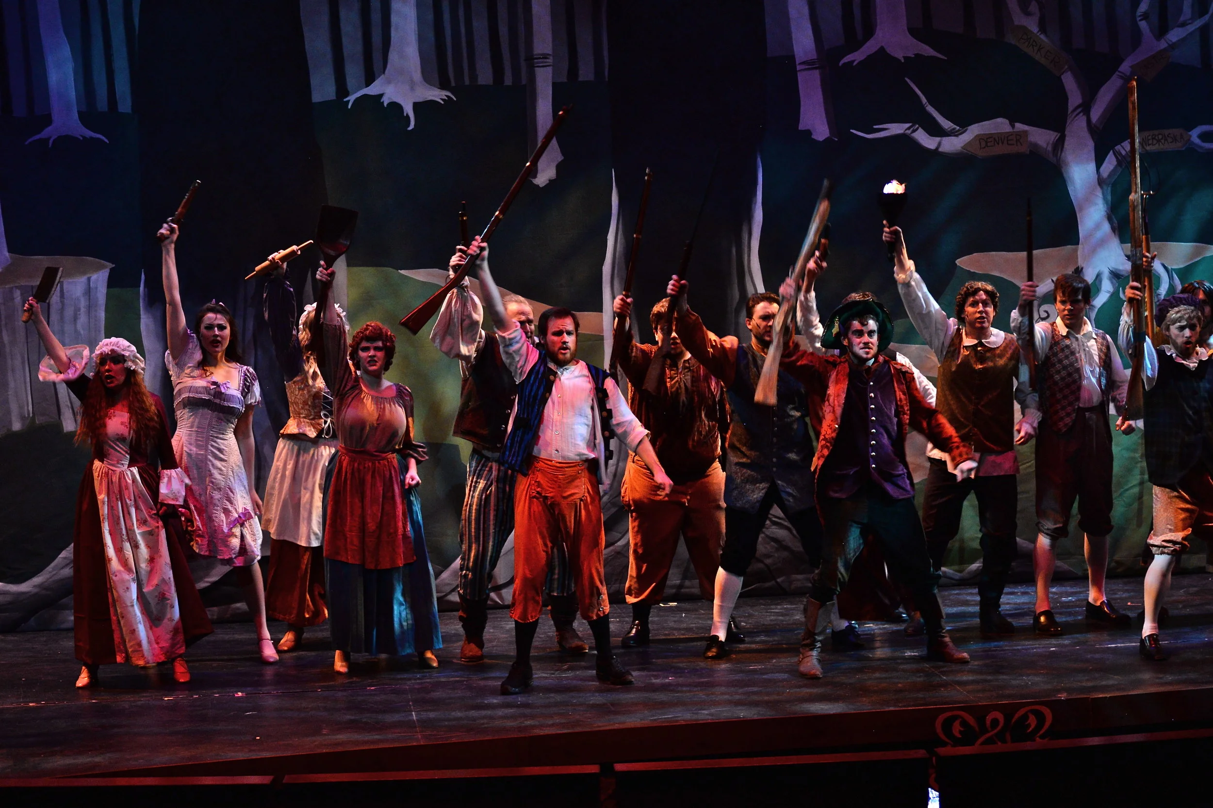 The townsfolk sing "The Mob Song" while heading to kill the beast.