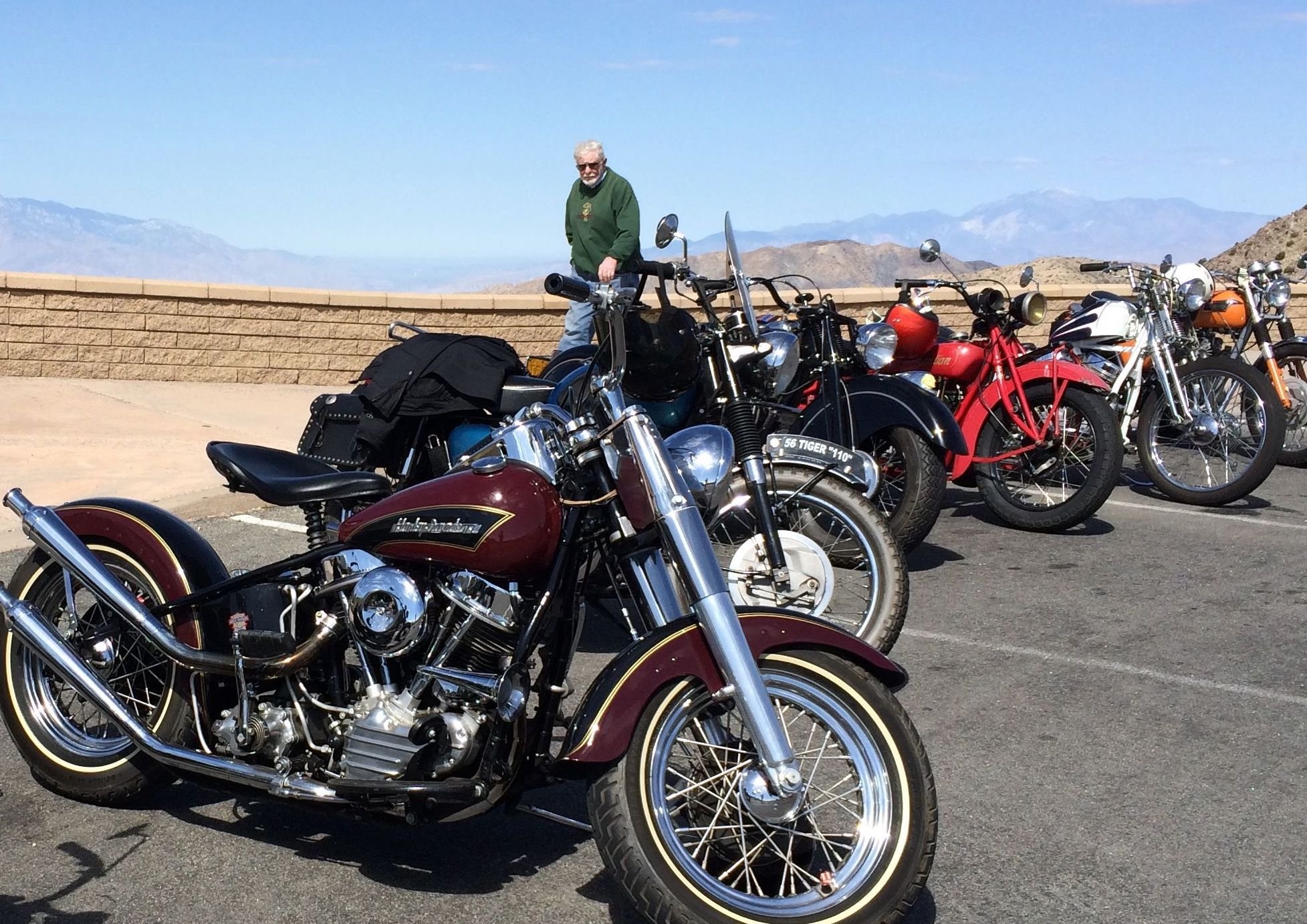  Bob admiring the line up of bikes up on Keys View near Joshua Tree National Park. 