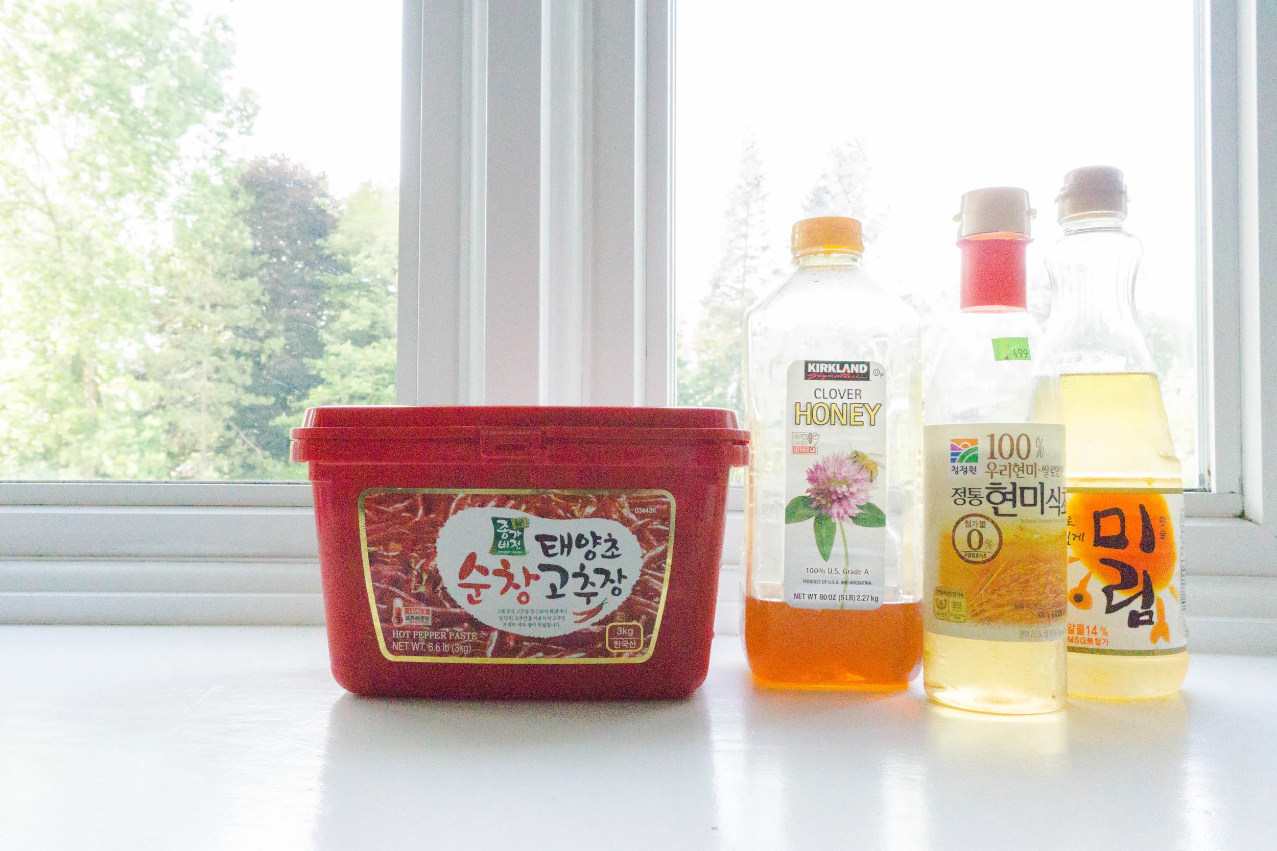 Just add these four ingredients (korean red chili paste, honey, rice vinegar, mirim) in a bowl and while adding, make sure to taste the sauce. It should be a sweet and tangy taste.