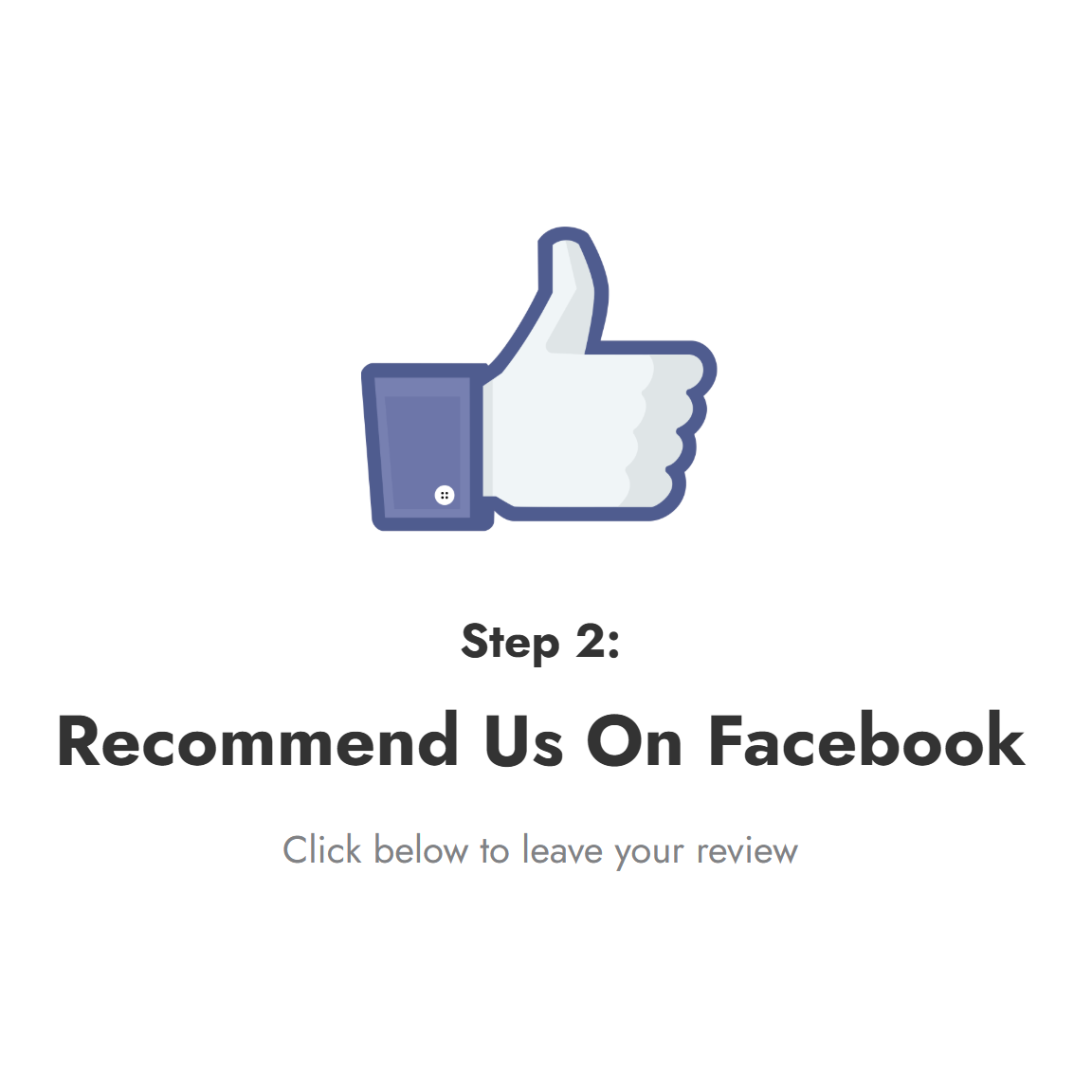 Facebook 'Like' thumbs-up icon with step and instruction text below.