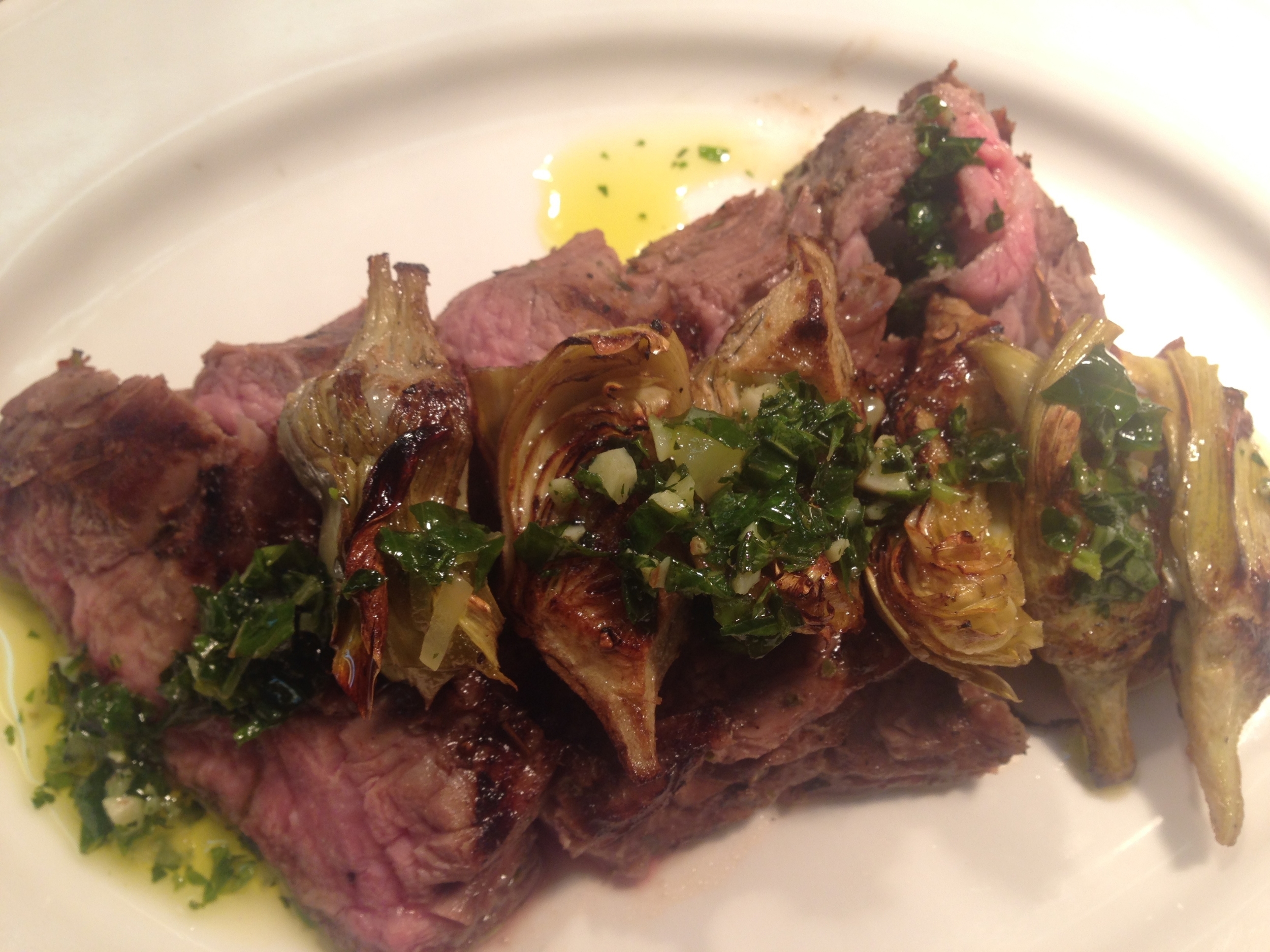 Hanger Steak with Artichokes and Chimichurri