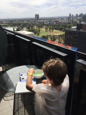Jack started painting the view from our balcony as soon as we walked into our room.