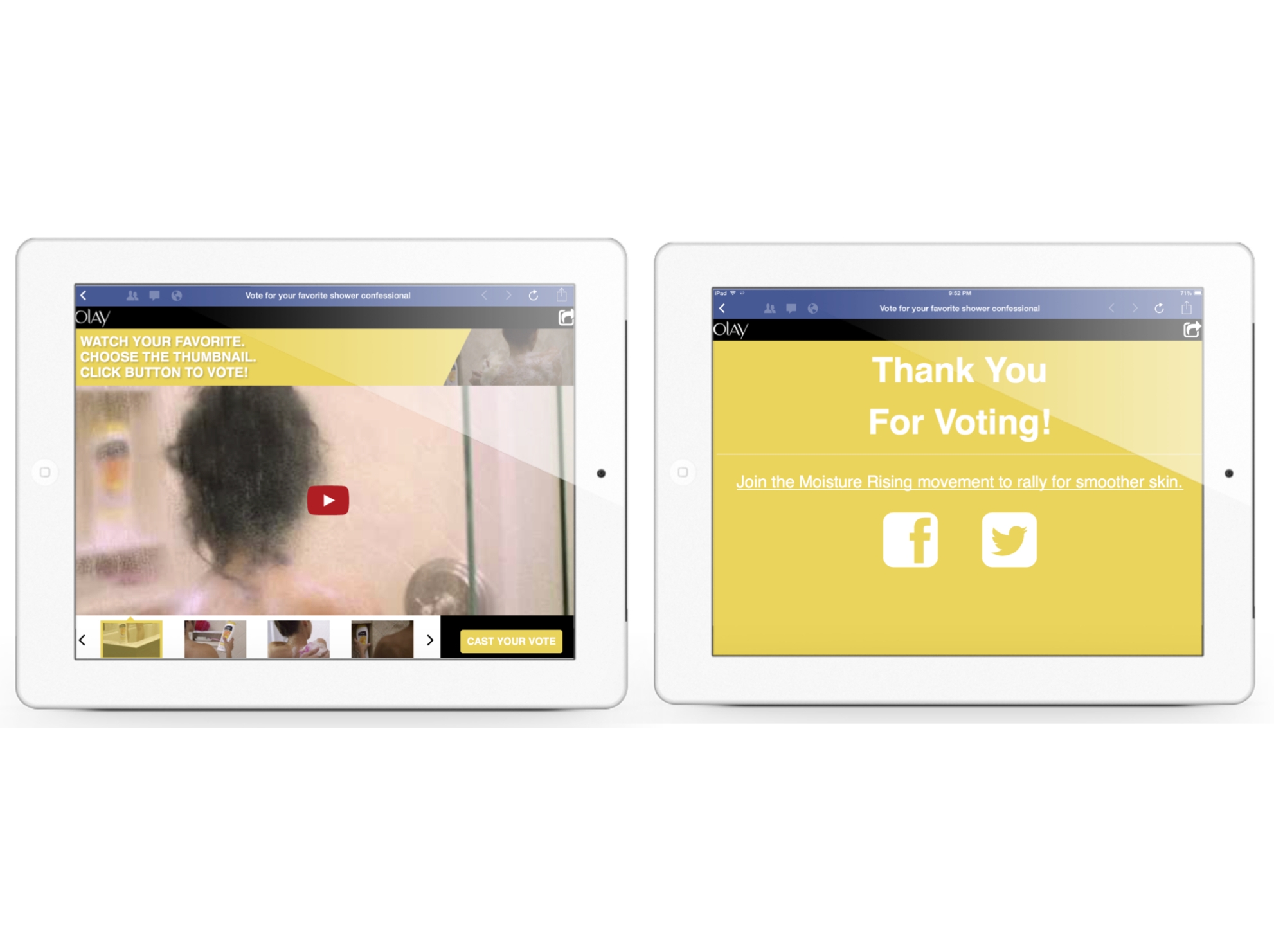Procter & Gamble Olay Shower Confessionals Voting Video Gallery