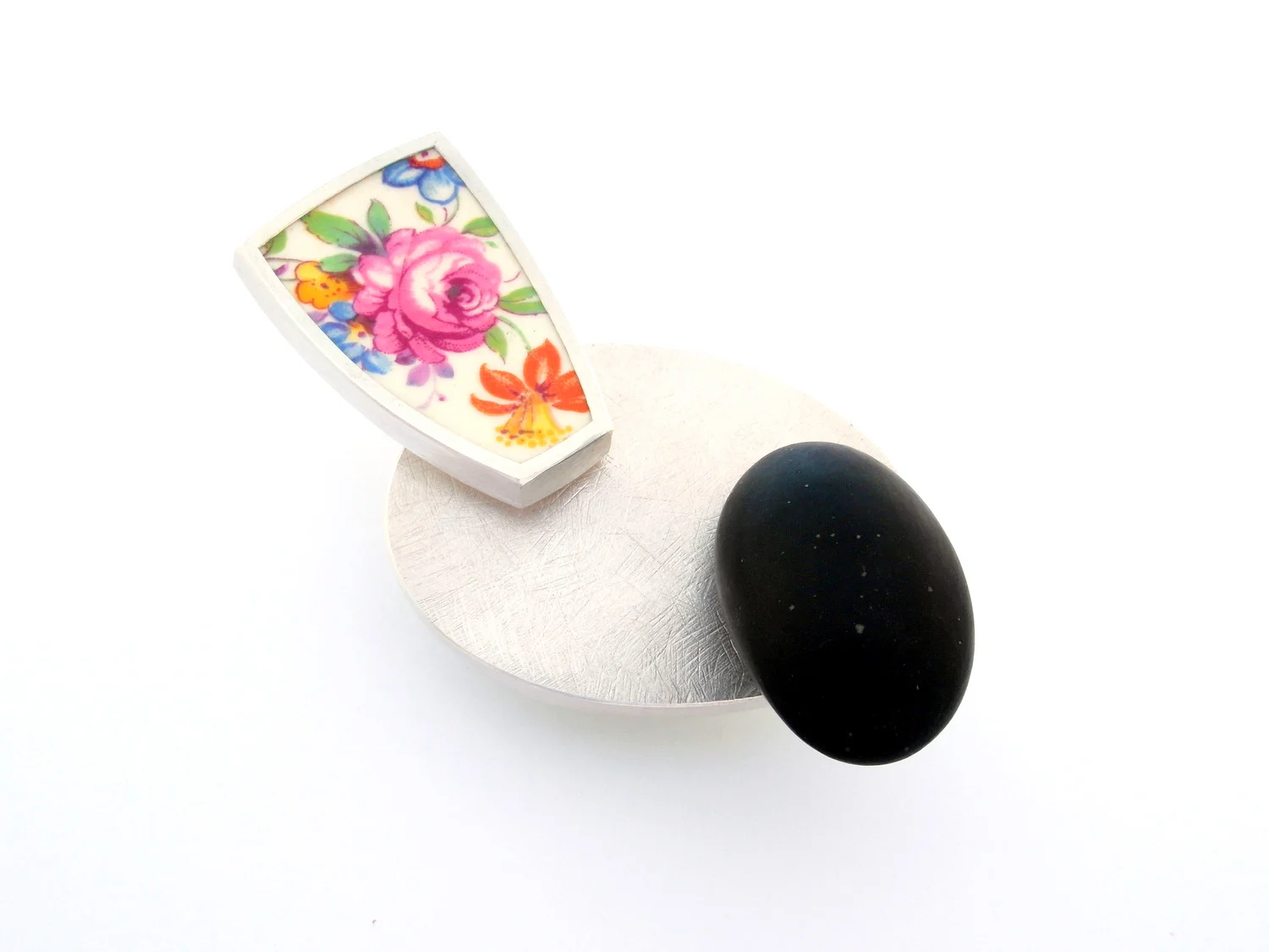  M708 Brooch by Marcus Foley 2014 - 925 silver, reclaimed ceramic, beach pebble, stainless steel (in stock) 