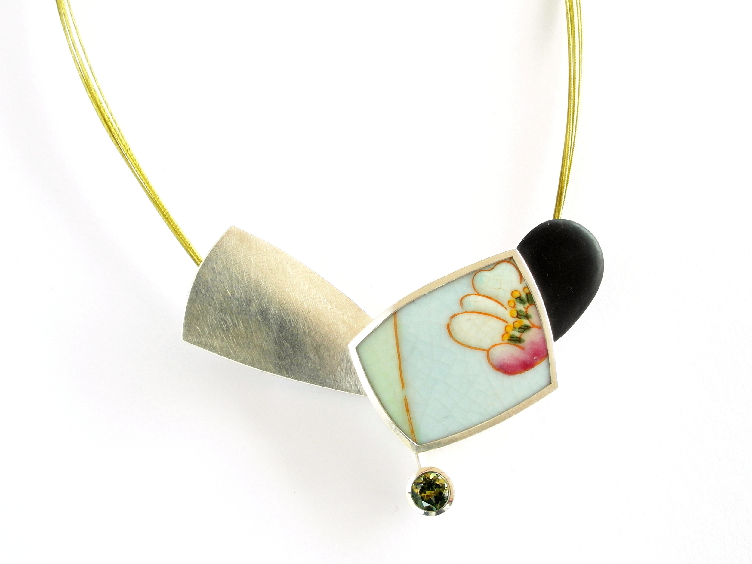  M745 Pendant by Marcus Foley 2015 - 925 silver, 1.56ct Australian sapphire, reclaimed ceramic, beach pebble (Private collection) 