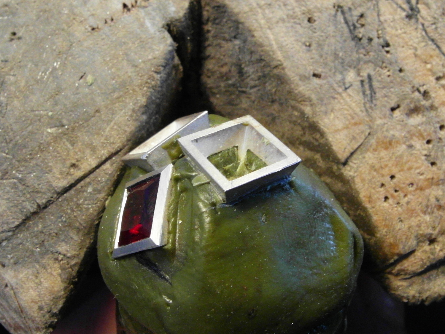  The wax has been heated and the piece turned around so that the next setting is square and ready to set. 