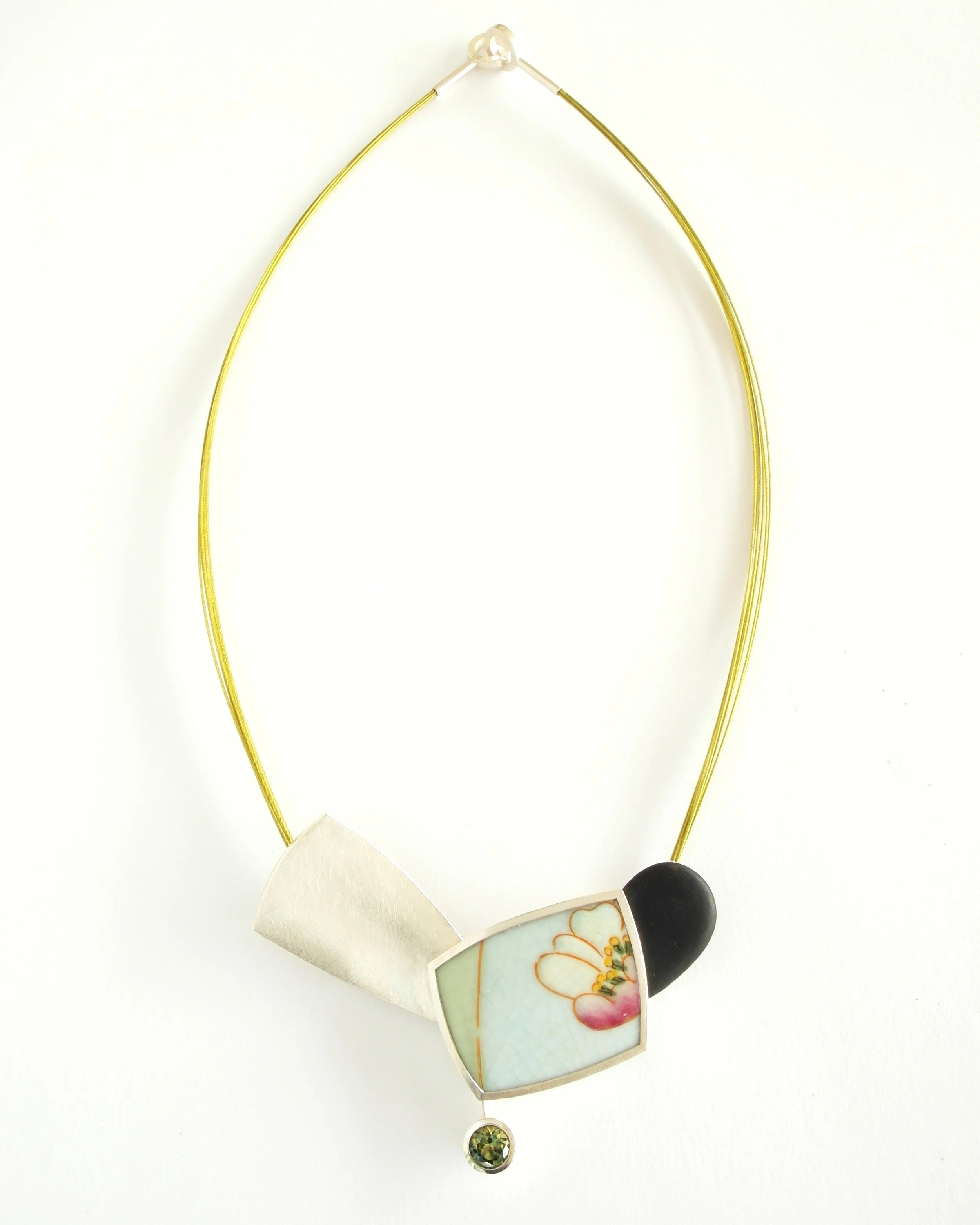 Commission - silver beach pebble, reclaimed ceramic, tourmaline
