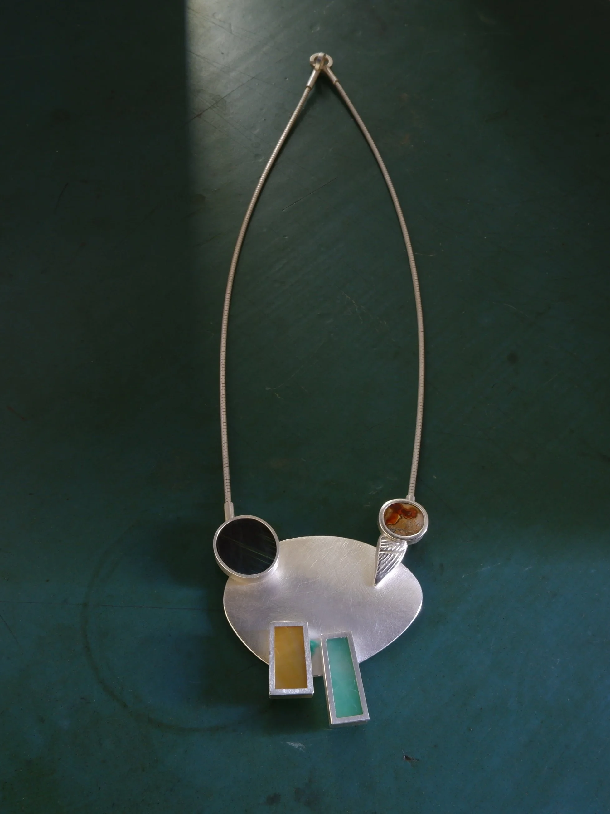 Pendant re-make sterling silver, agate, labradorite, shell, chysoprase