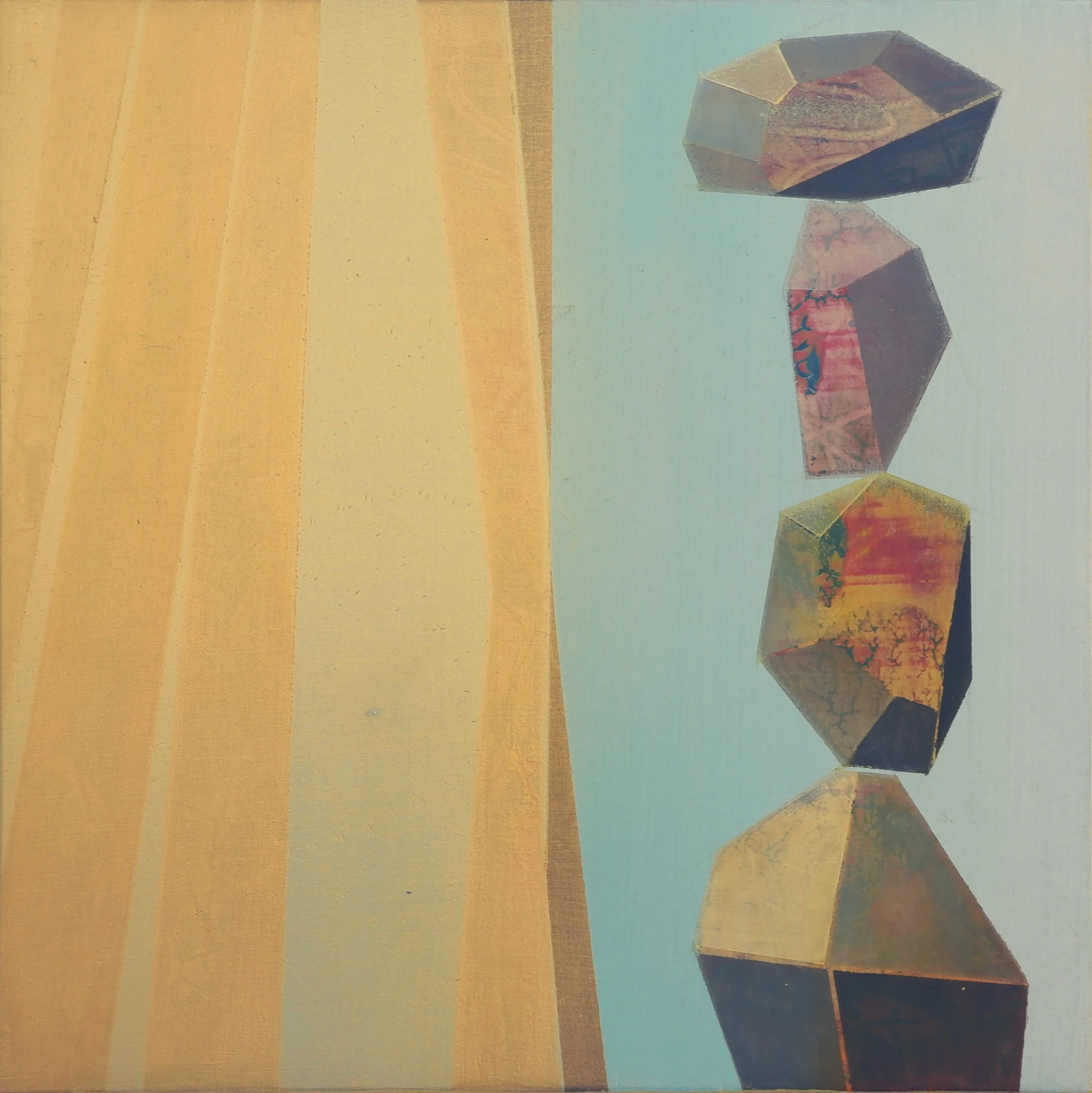 'golden trails #6', acrylic on canvas on composite panel, 24 x 24cm, 2025. $450