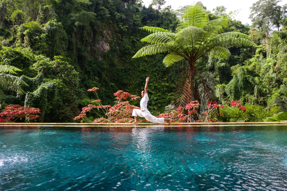 UBUD , BALI - JULY 5th: Yoga at Bagus Jati Detox Resort and Spa in Ubud, Bali 2014. Photo by Gaye Gerard