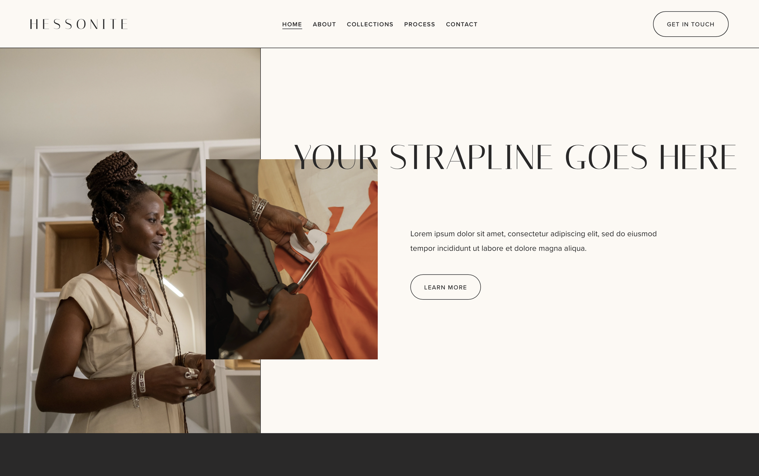 Hessonite squarespace template framework screen capture of hero area