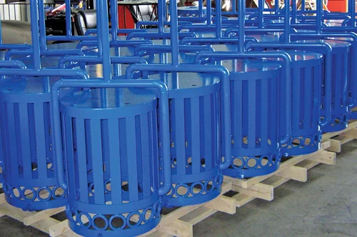 San Antonio parks staff designed the blue bins for the department's recycling program. Photo Courtesy of San Antonio Parks and Recreation Department