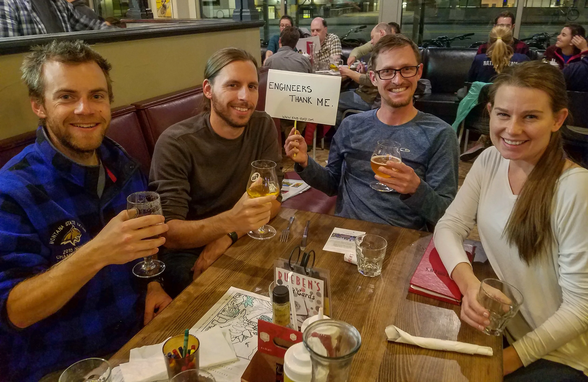 Members Dave Caley (second from left) and Meredith Caley (fourth from left) with two of their friends at the fundraiser.