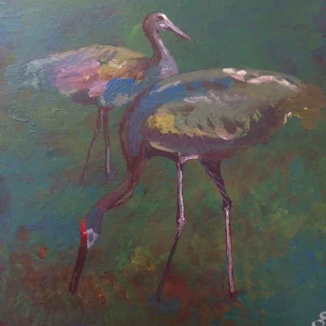 Sand cranes, 12 x 12, acrylic on tile - SOLD