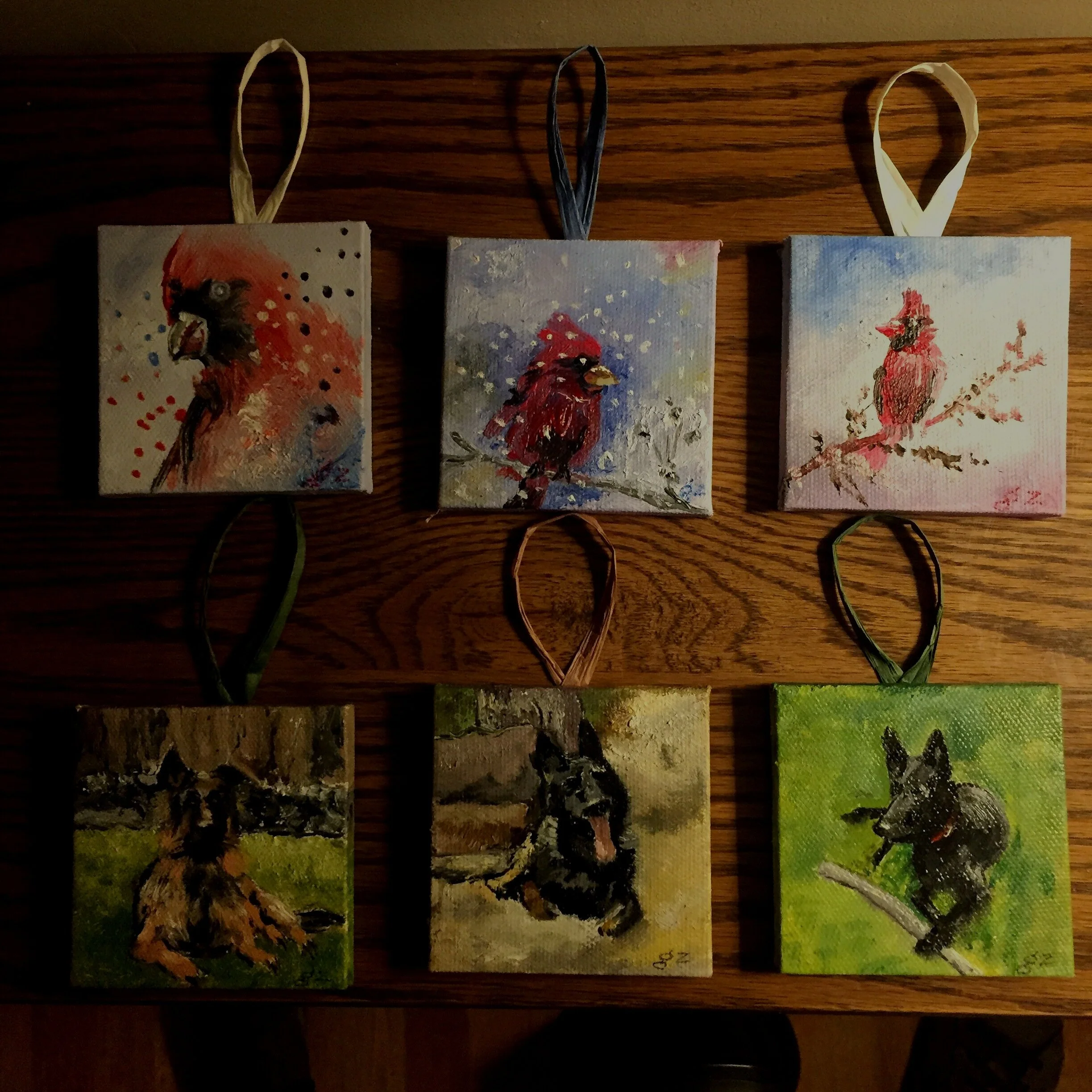 3 x 3 oil on canvas ornaments - sold